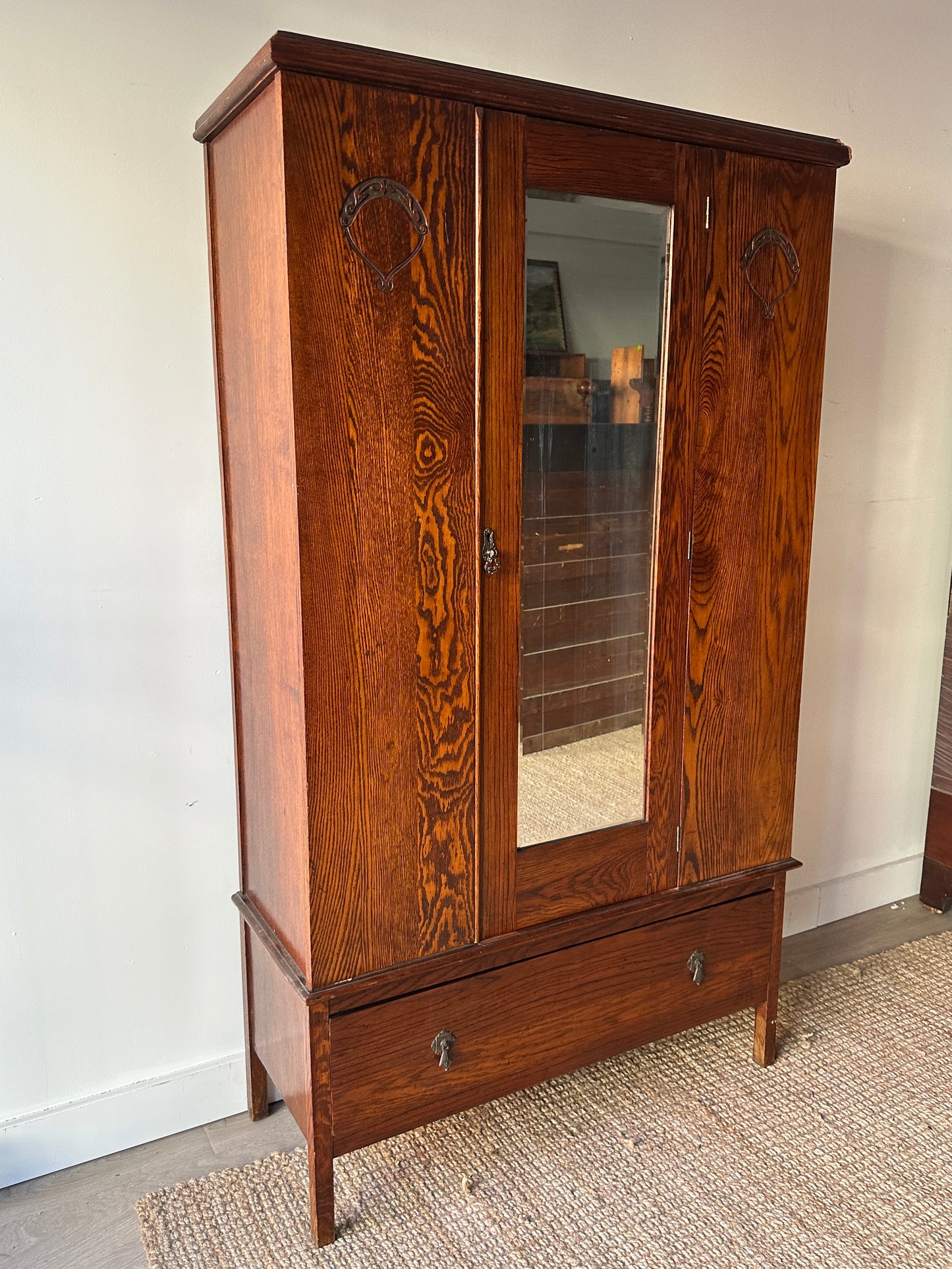 English Tiger oak armoire