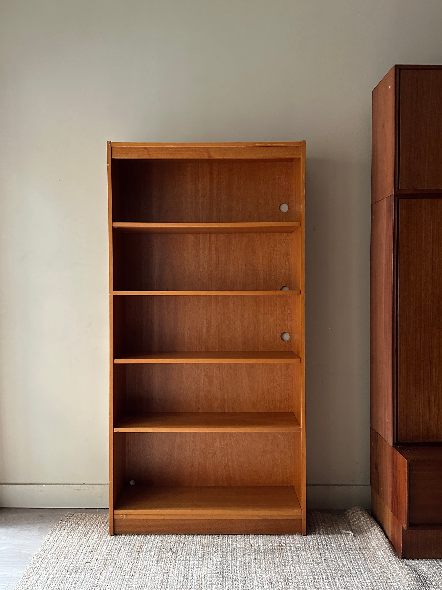 Teak bookshelf (outlet holes on right)