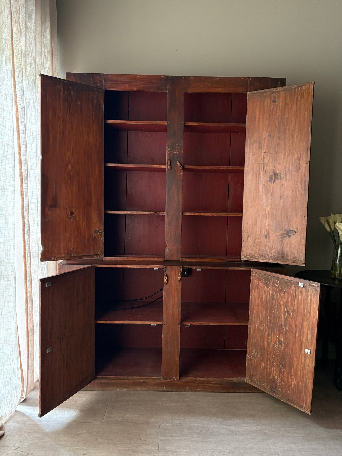Stained pine stepback hutch