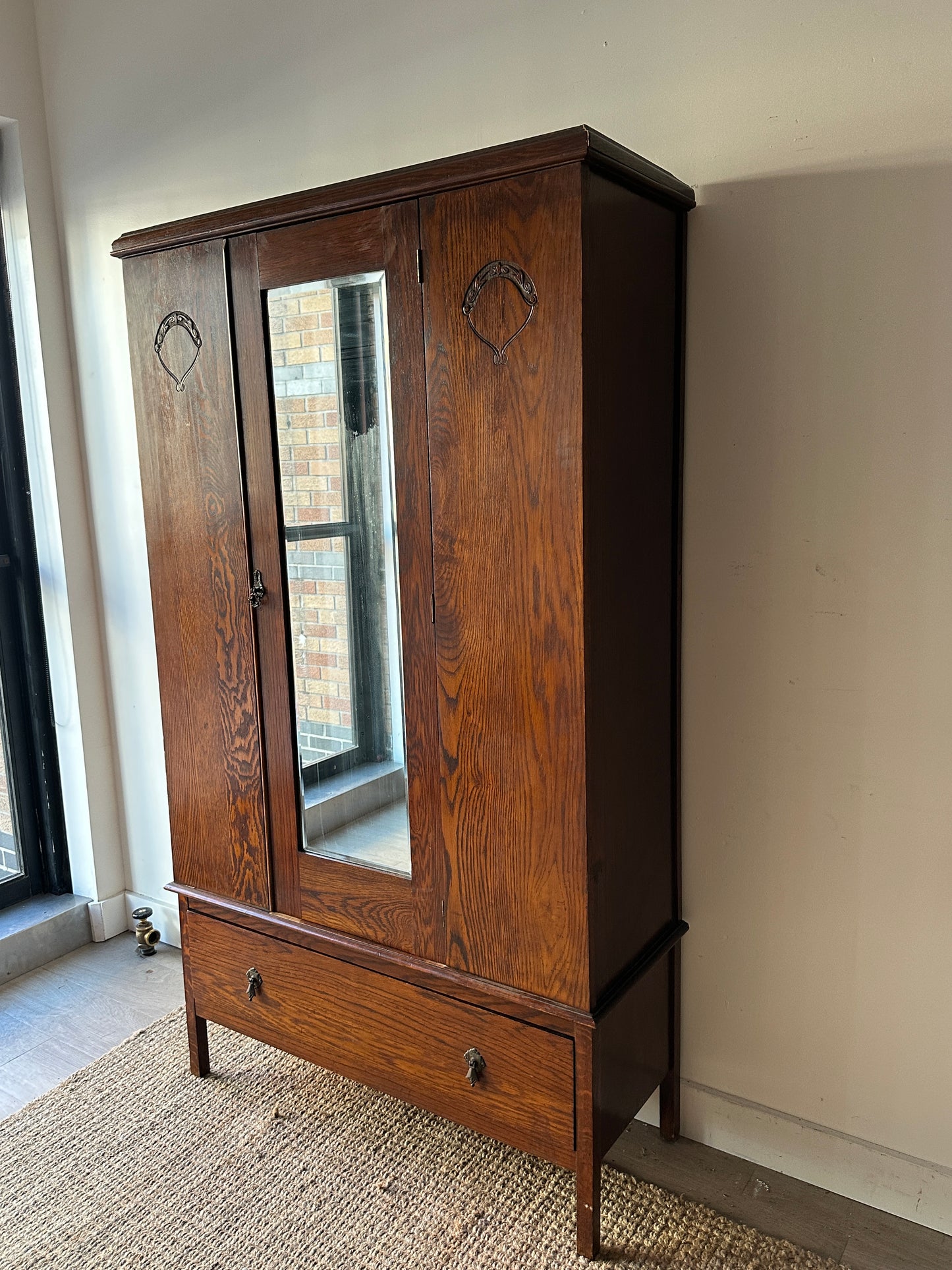 English Tiger oak armoire