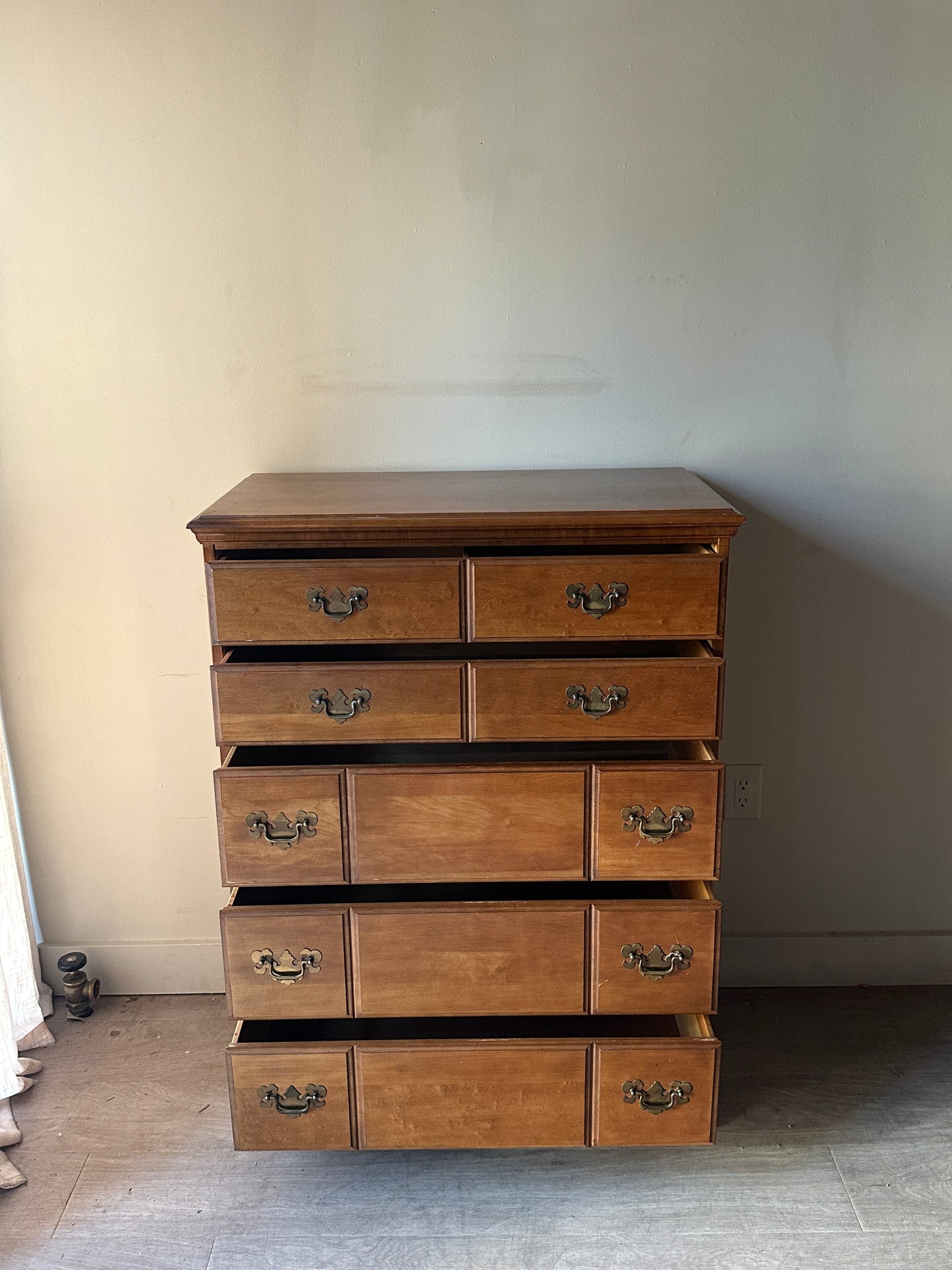 Cherry dresser with brass handles
