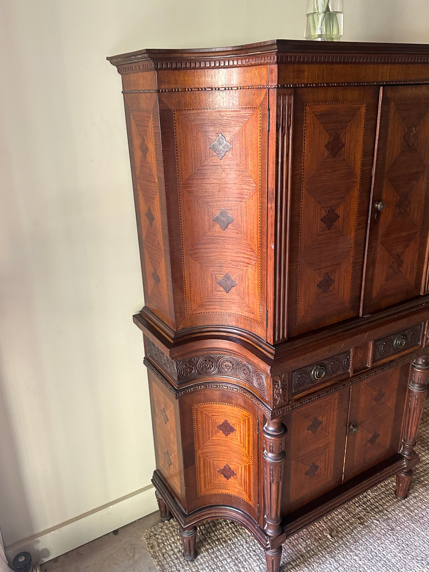 Carved Walnut Inlay Cabinet