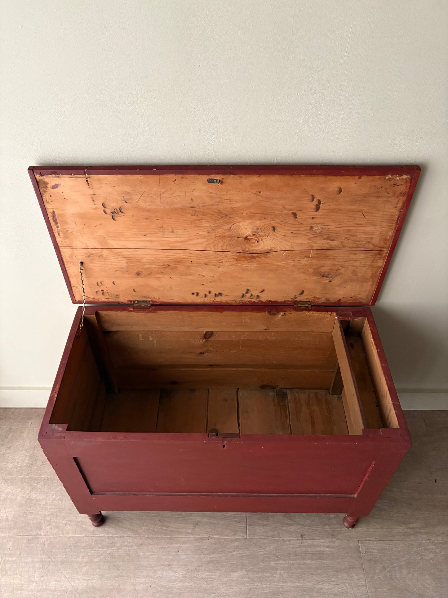 Pennsylvania Sheraton red painted pine chest