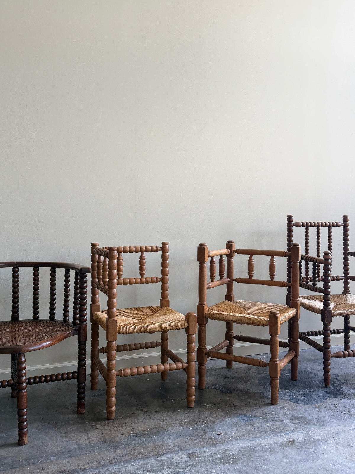 Dutch oak rush seat corner chair