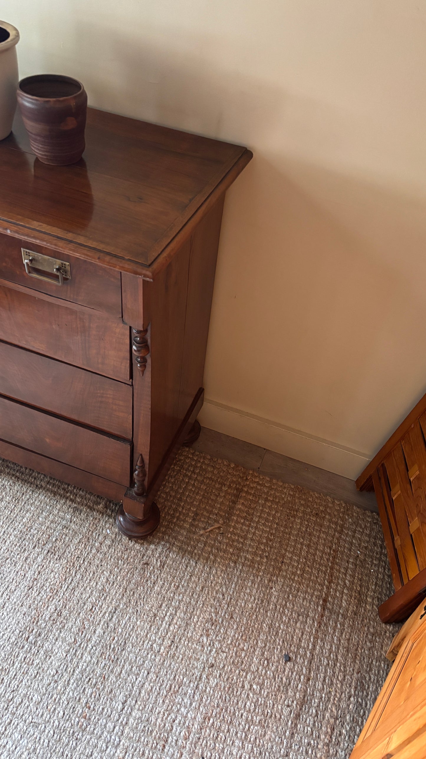 Walnut dresser with carved brass hardware