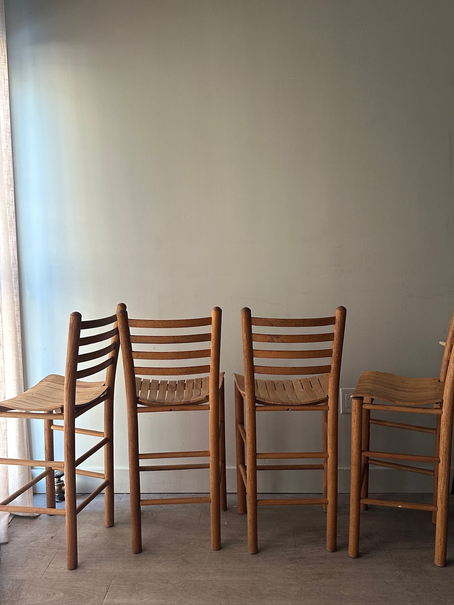 Slatted bar stools. Sets of 2.