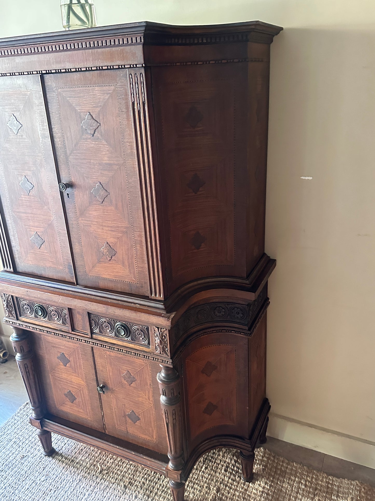 Carved Walnut Inlay Cabinet