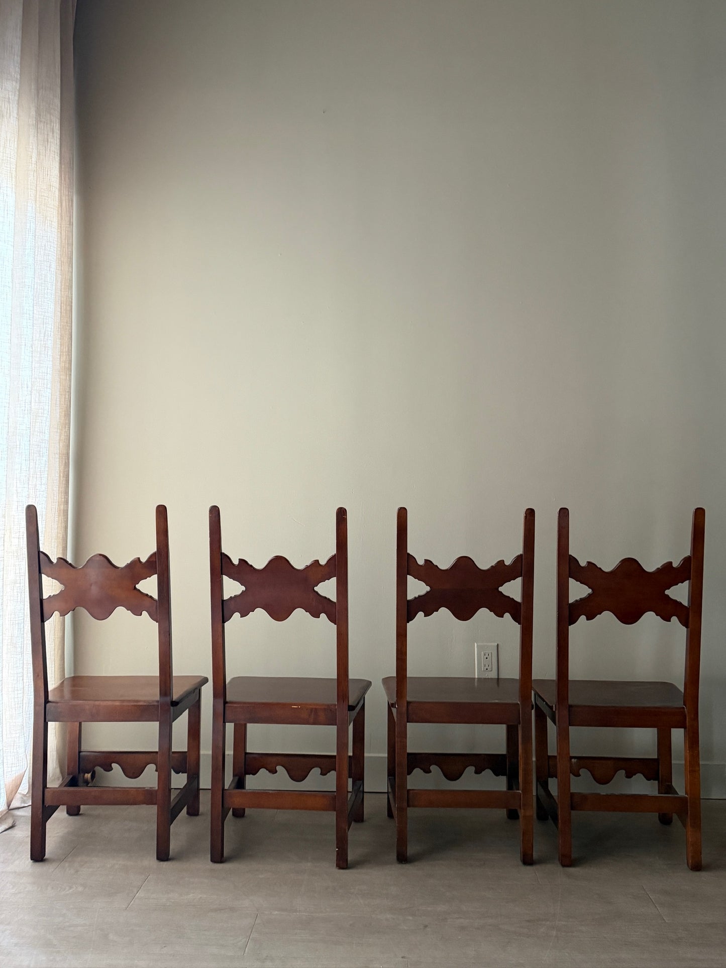 Carved cherry dining chairs. Sold as a set of 4.