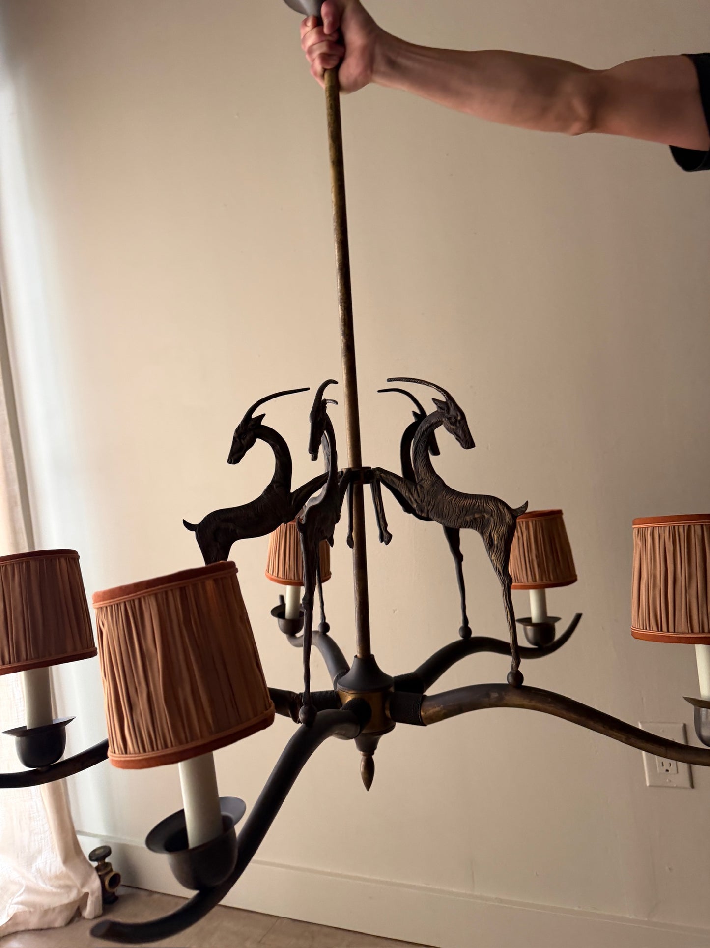 Deco bronze gazelle chandelier