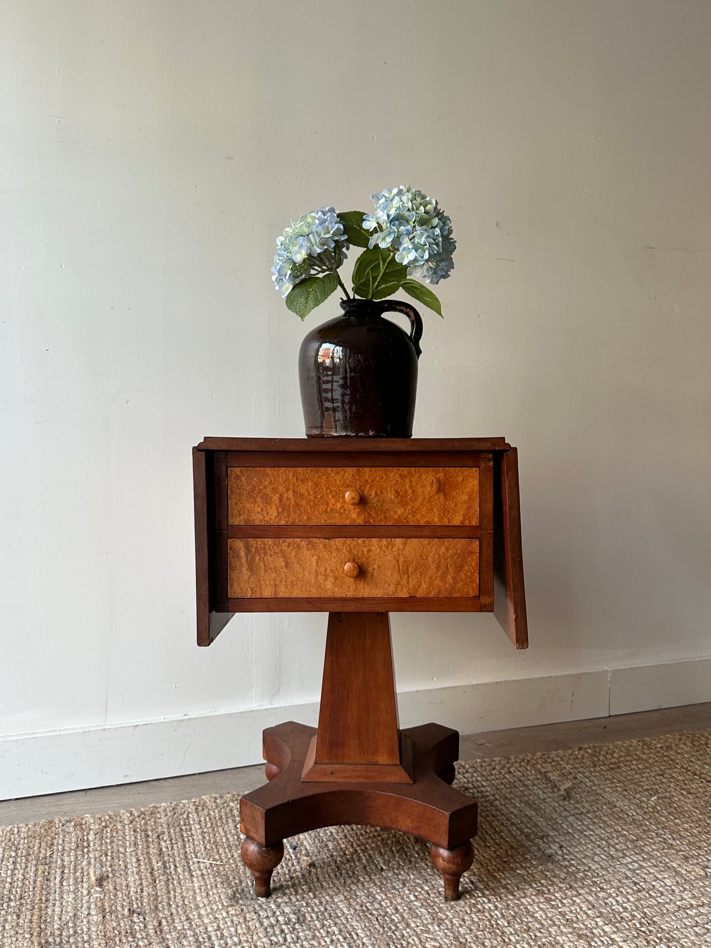 19th c. cherry and Birds Eye maple drop leaf stand