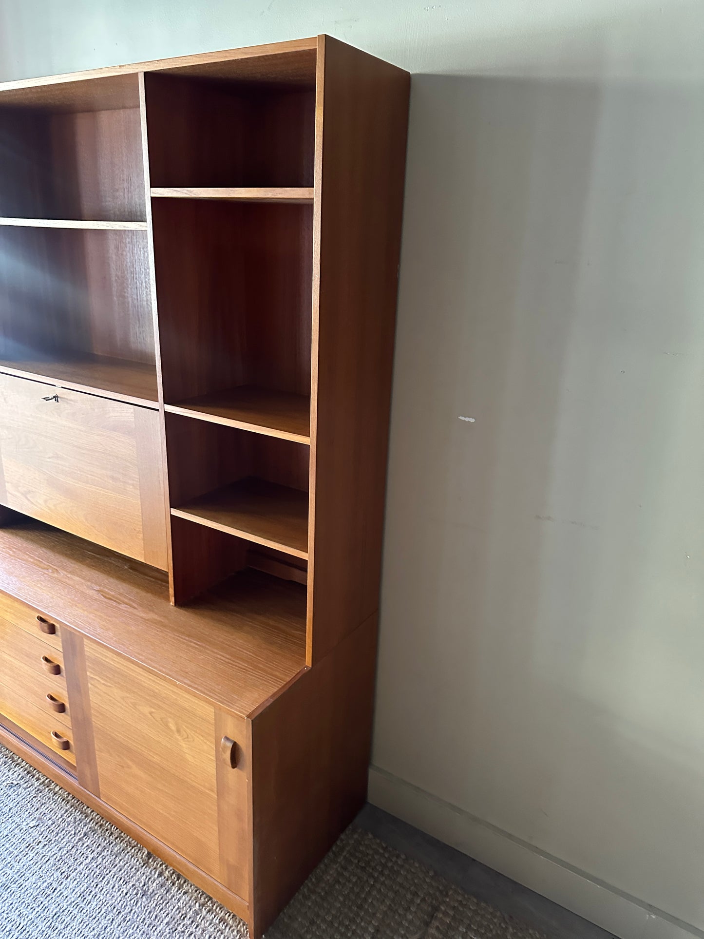 Two piece teak hutch