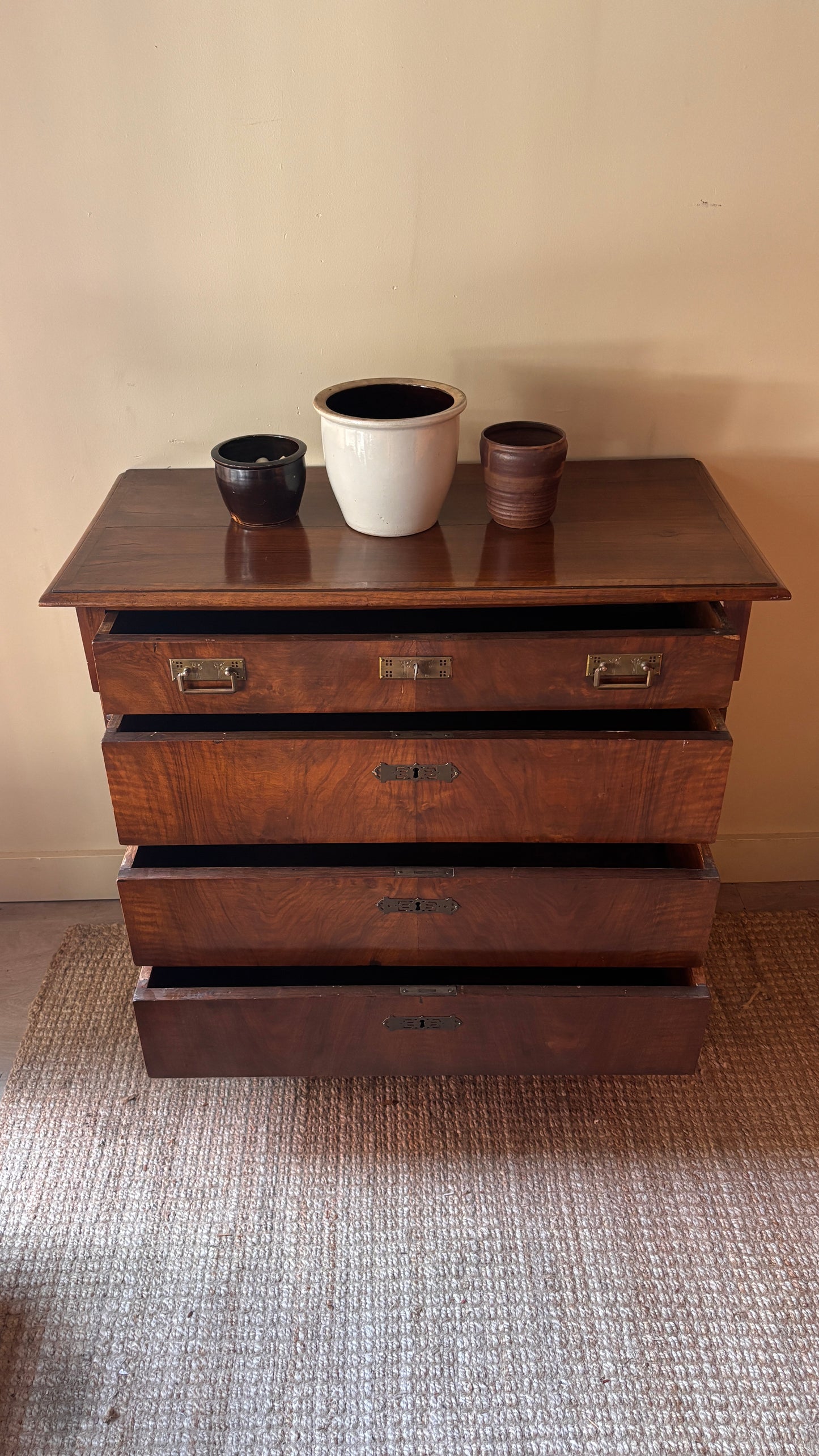 Walnut dresser with carved brass hardware