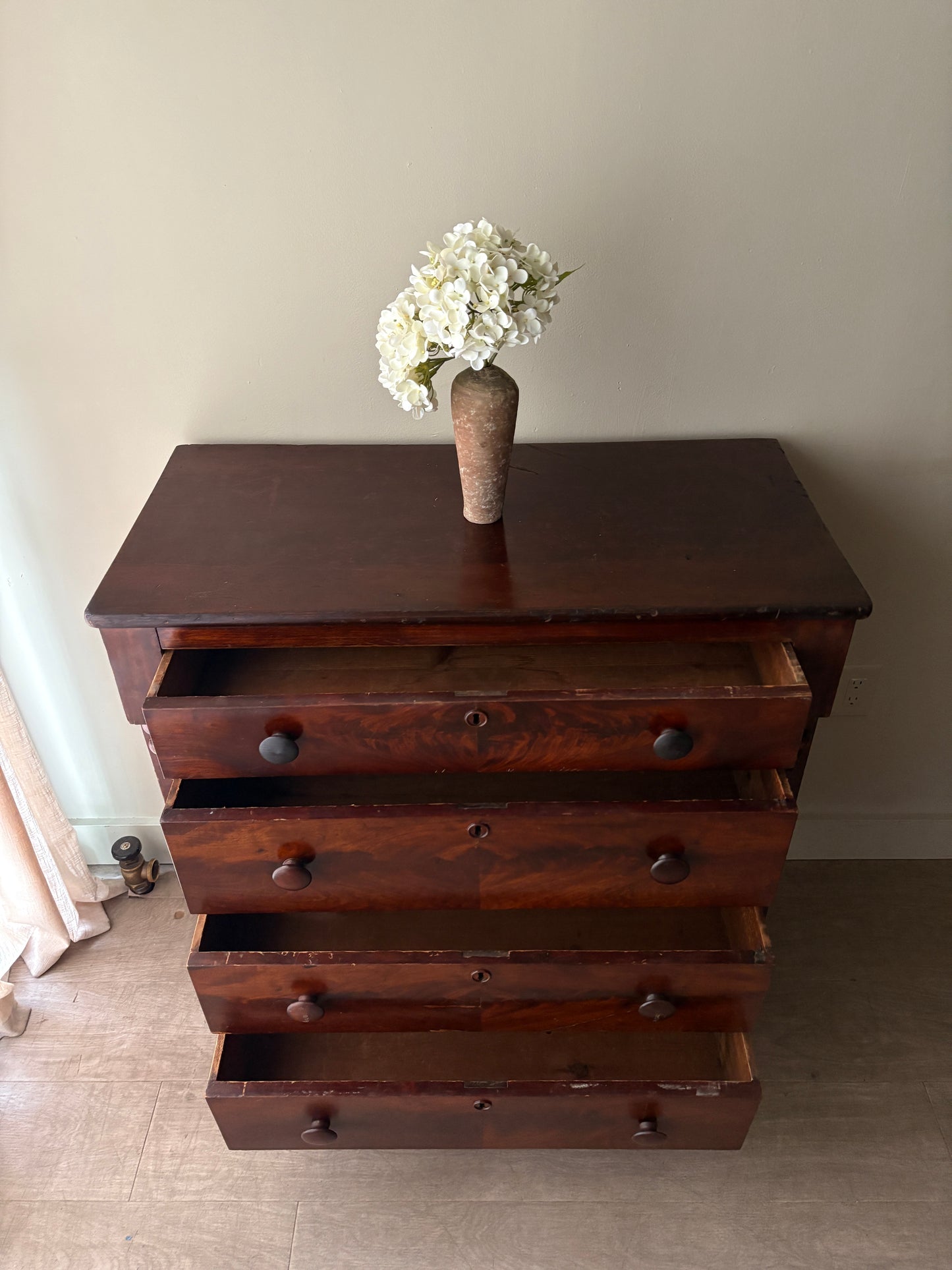 Empire burled walnut dresser