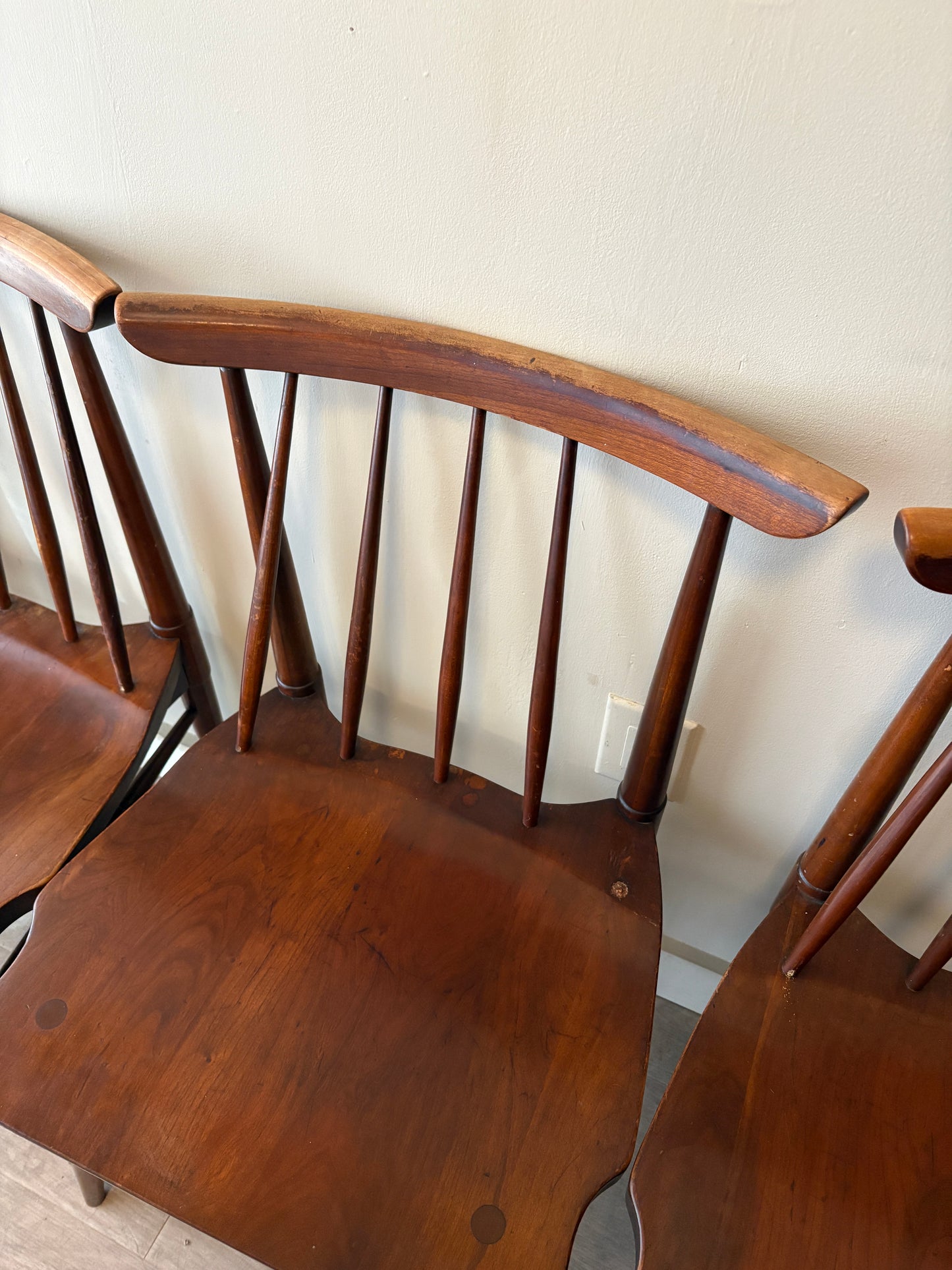 Cherry spindle chairs without arms. Sets of 2.