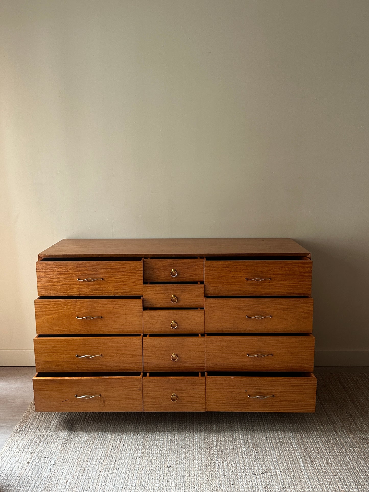 Walnut dresser with brass handles