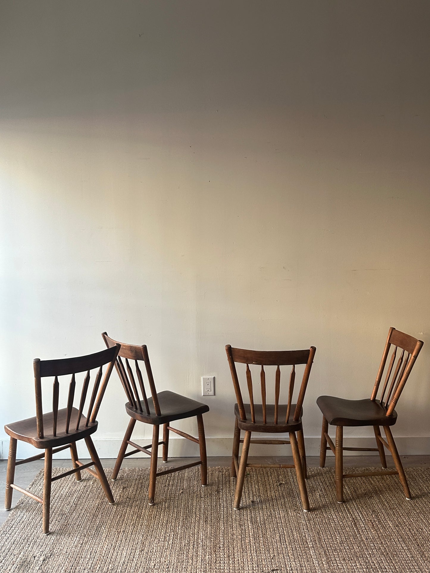 Set of 4 plank chairs. Sold as set.