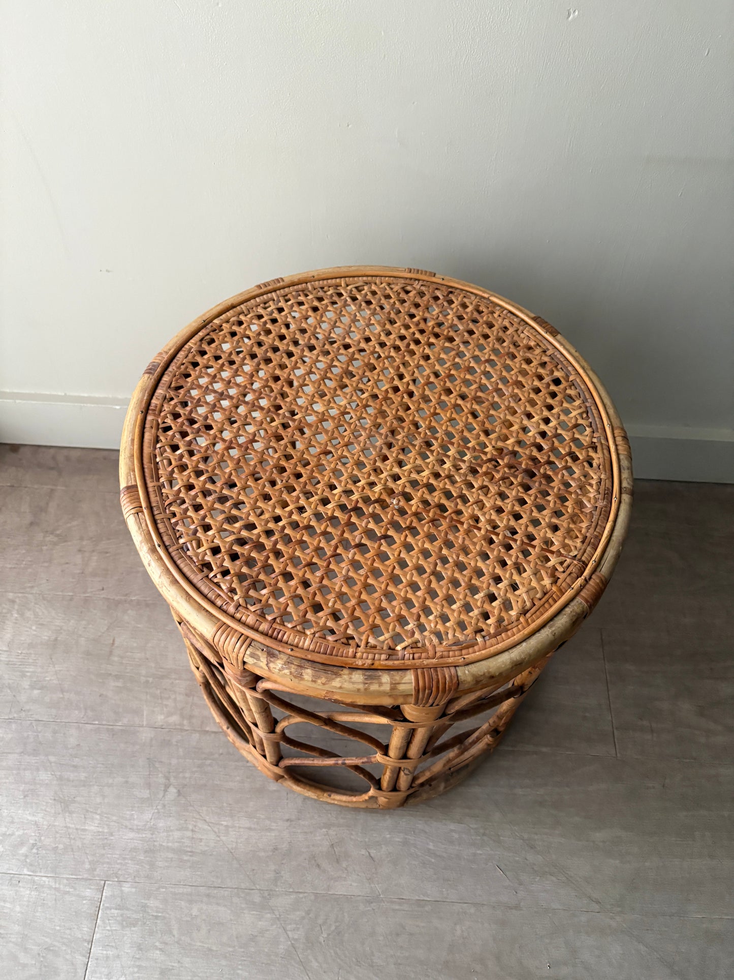 Caned rattan & pencil reed cocktail table