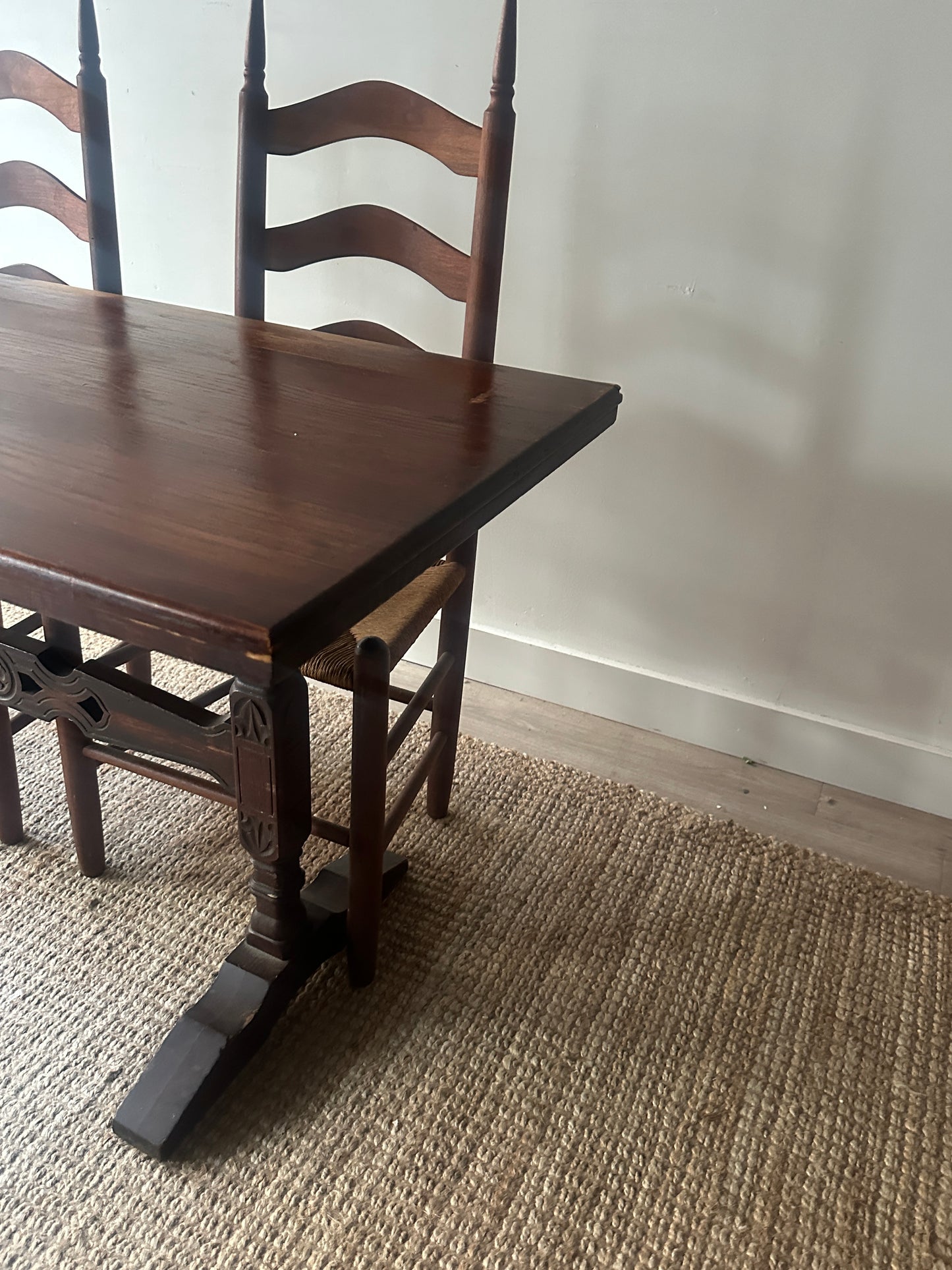 Carved oak trestle table