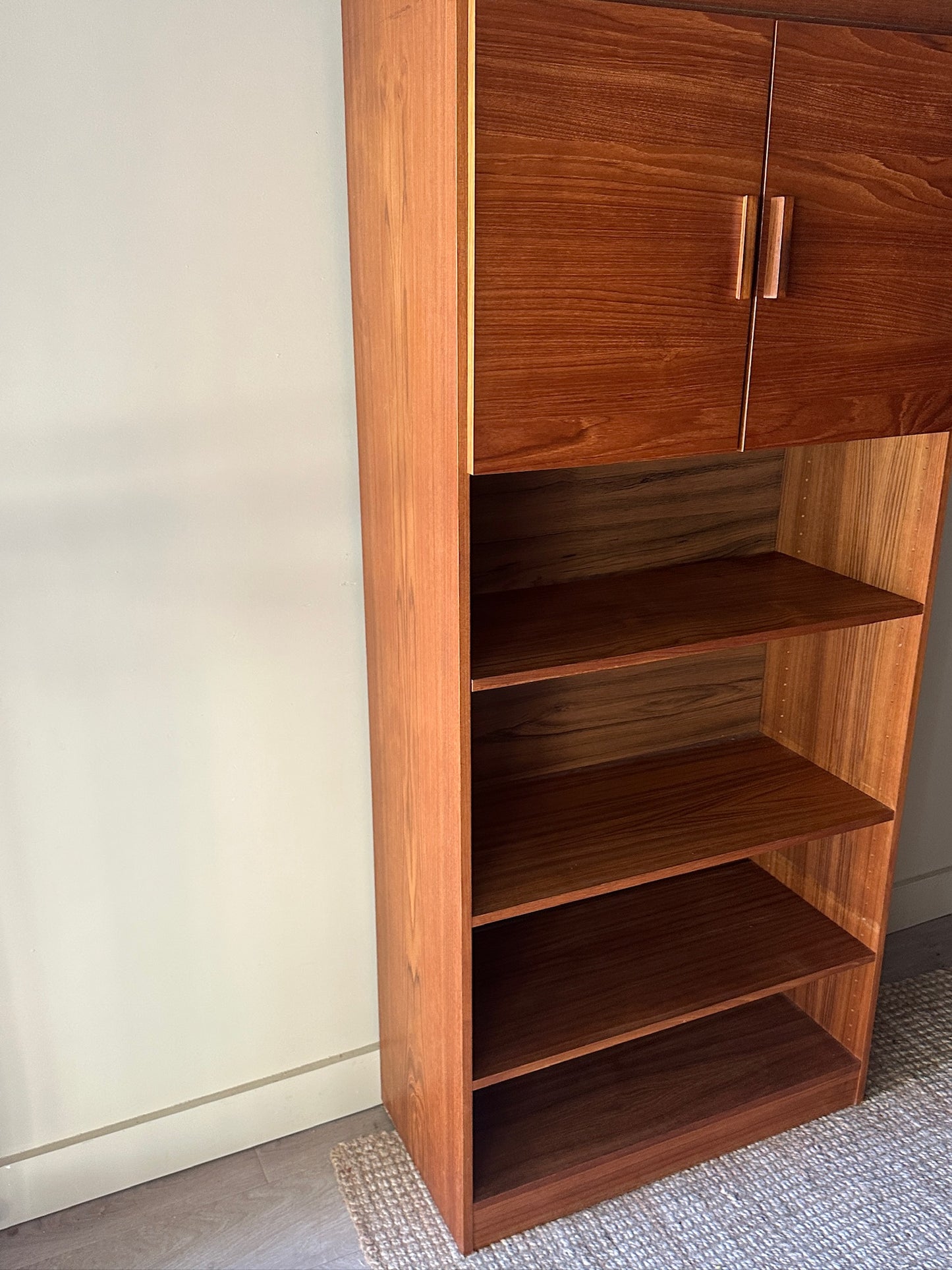 Teak Bookshelf with Upper Cabinet
