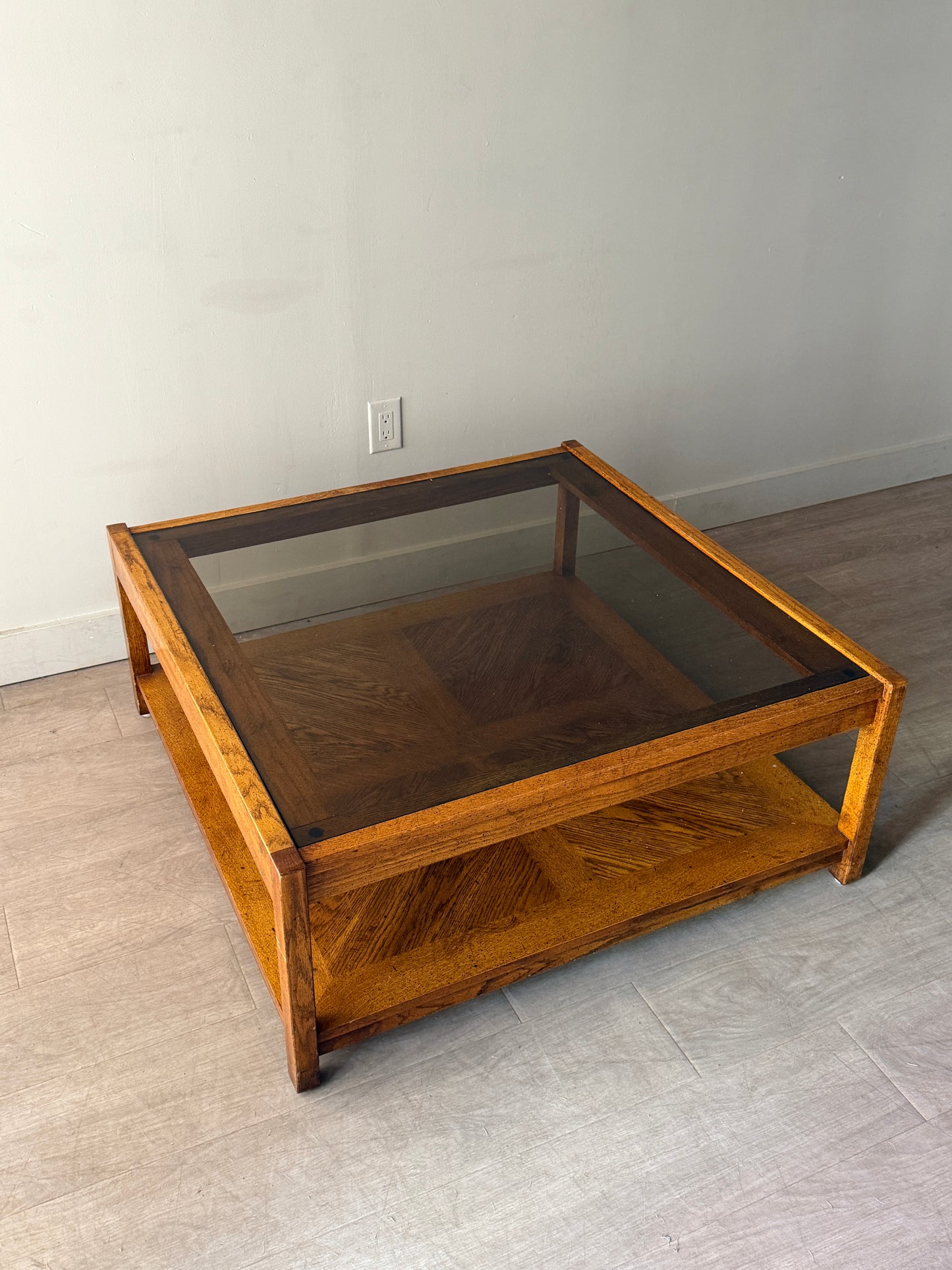 Oak and smoked glass coffee table