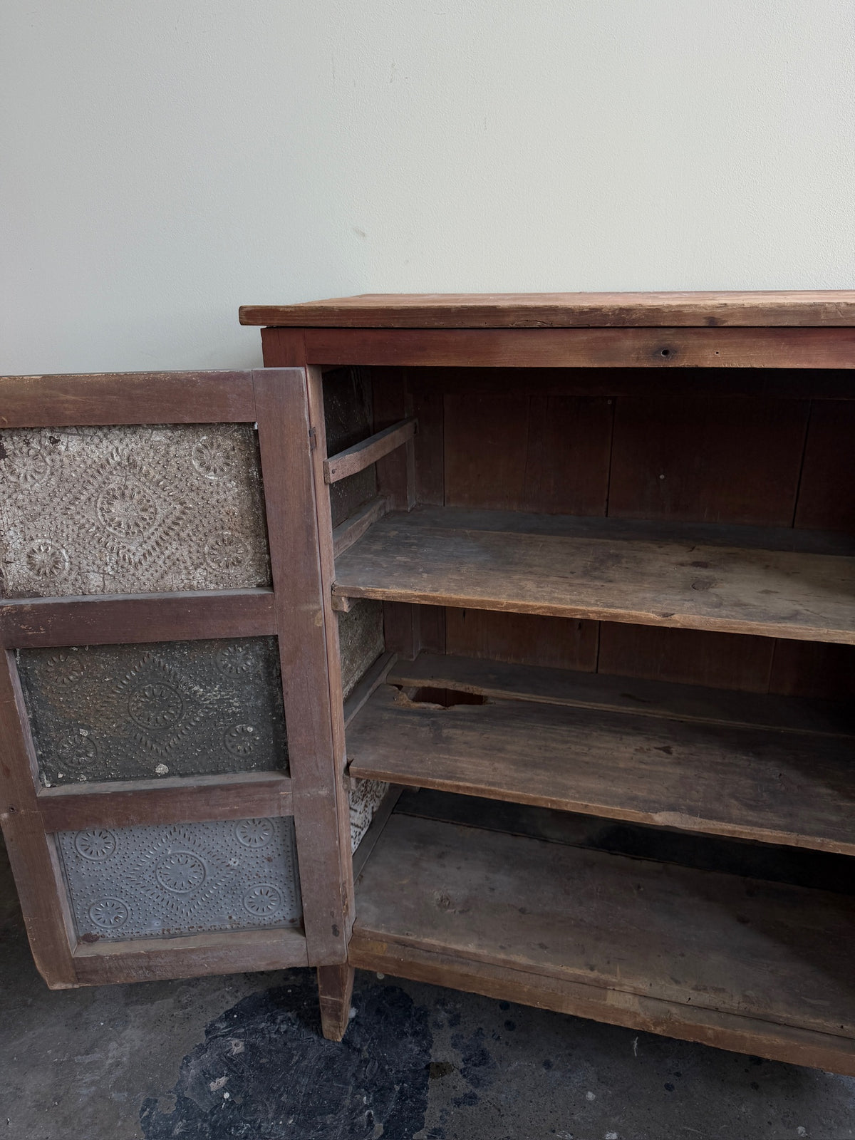 Poplar punched tin cupboard