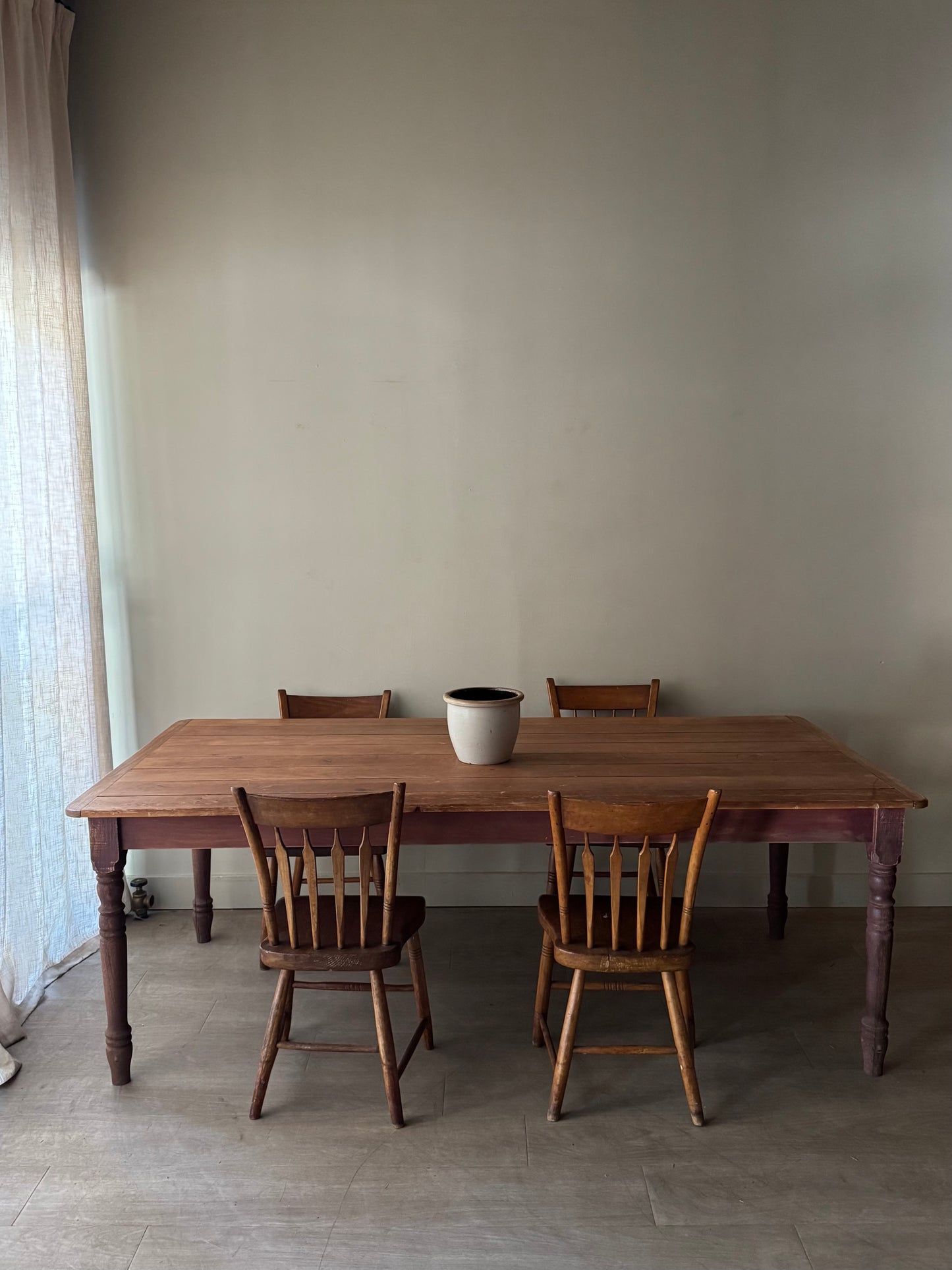 Red painted pine farm table with scrubbed top