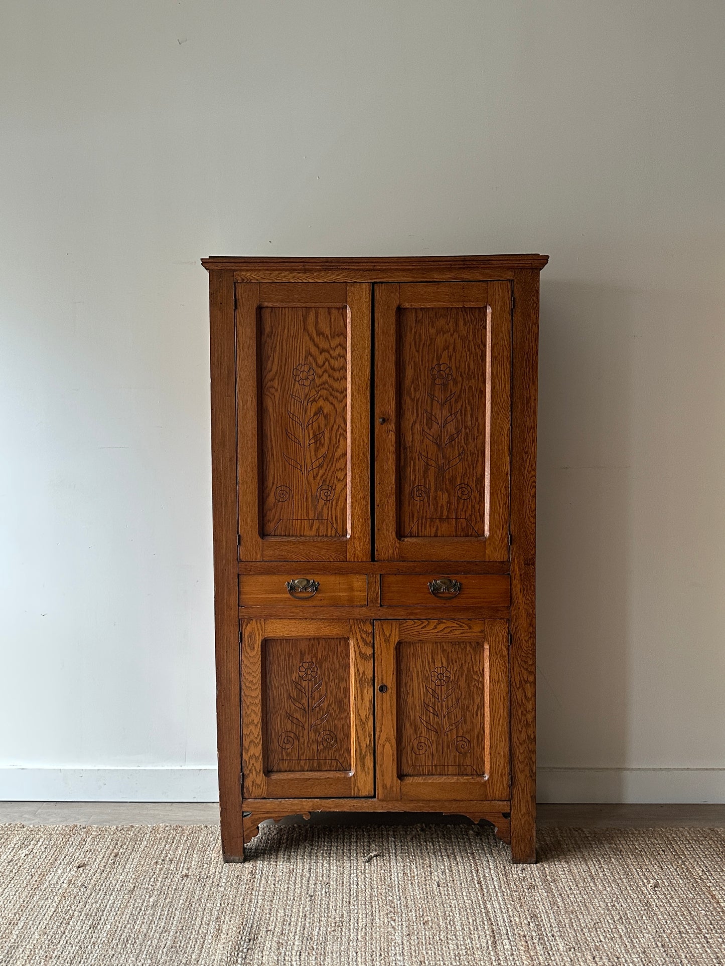 Carved golden oak hutch