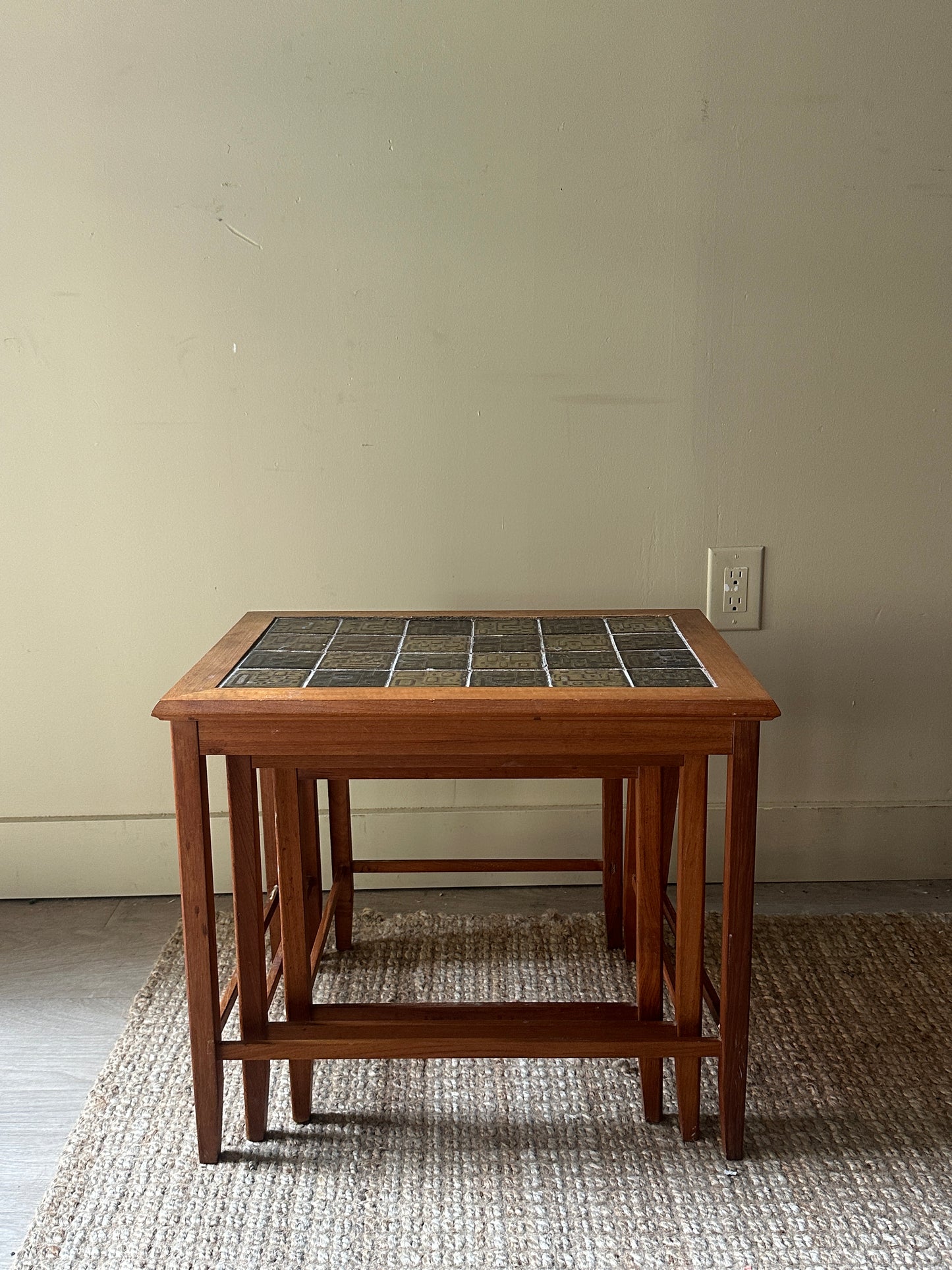 Tile top teak nesting tables