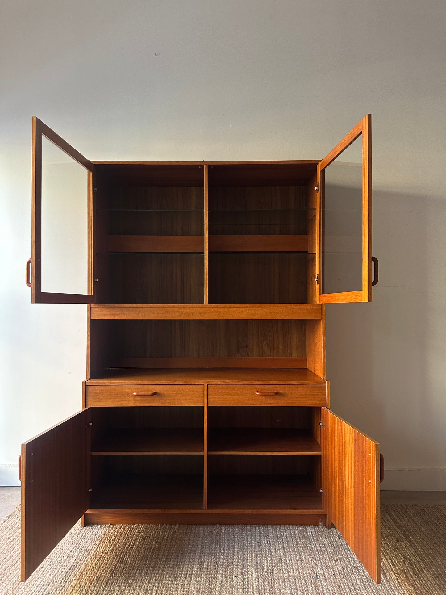 Two piece teak hutch