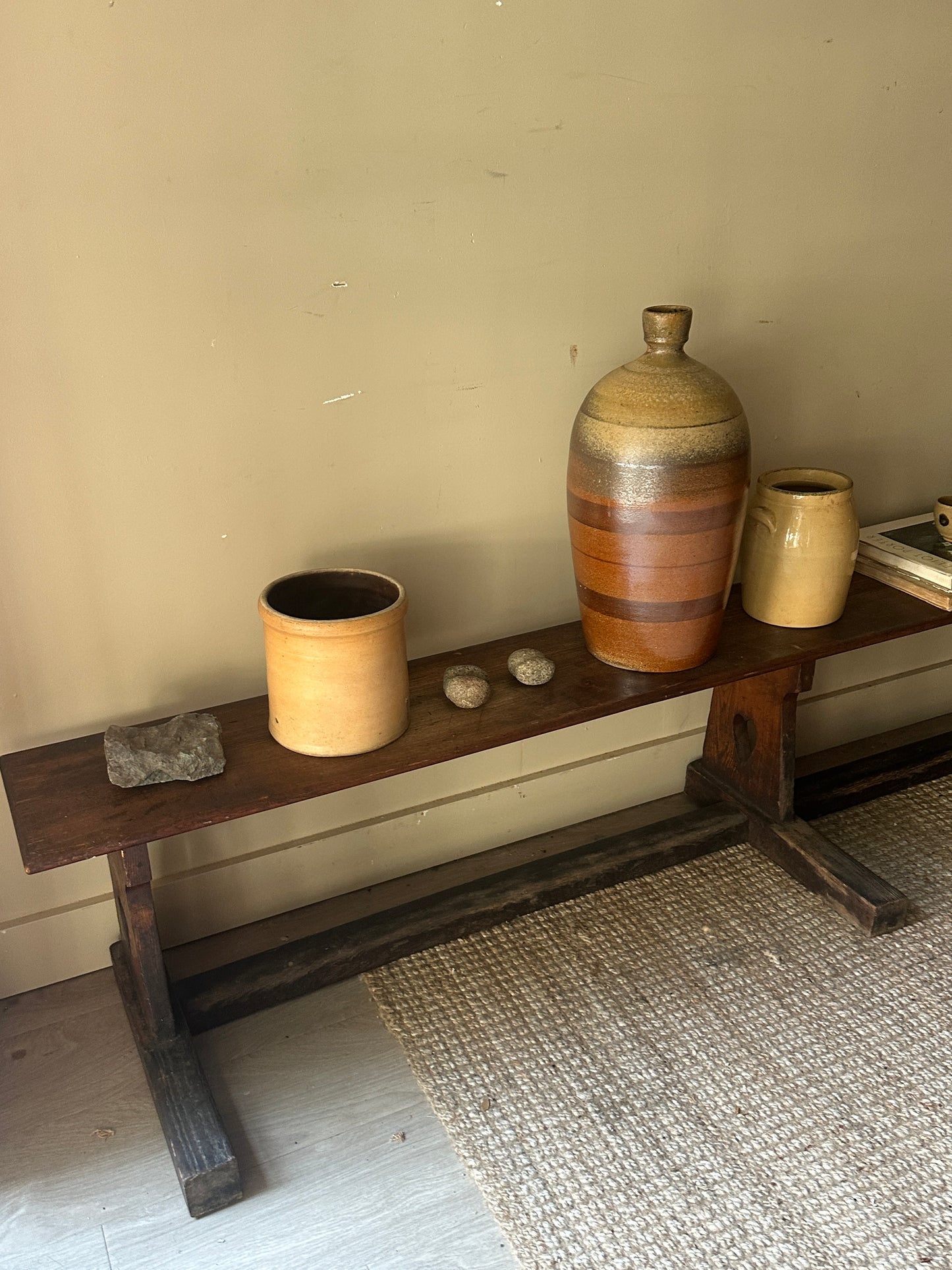 Long pine bench