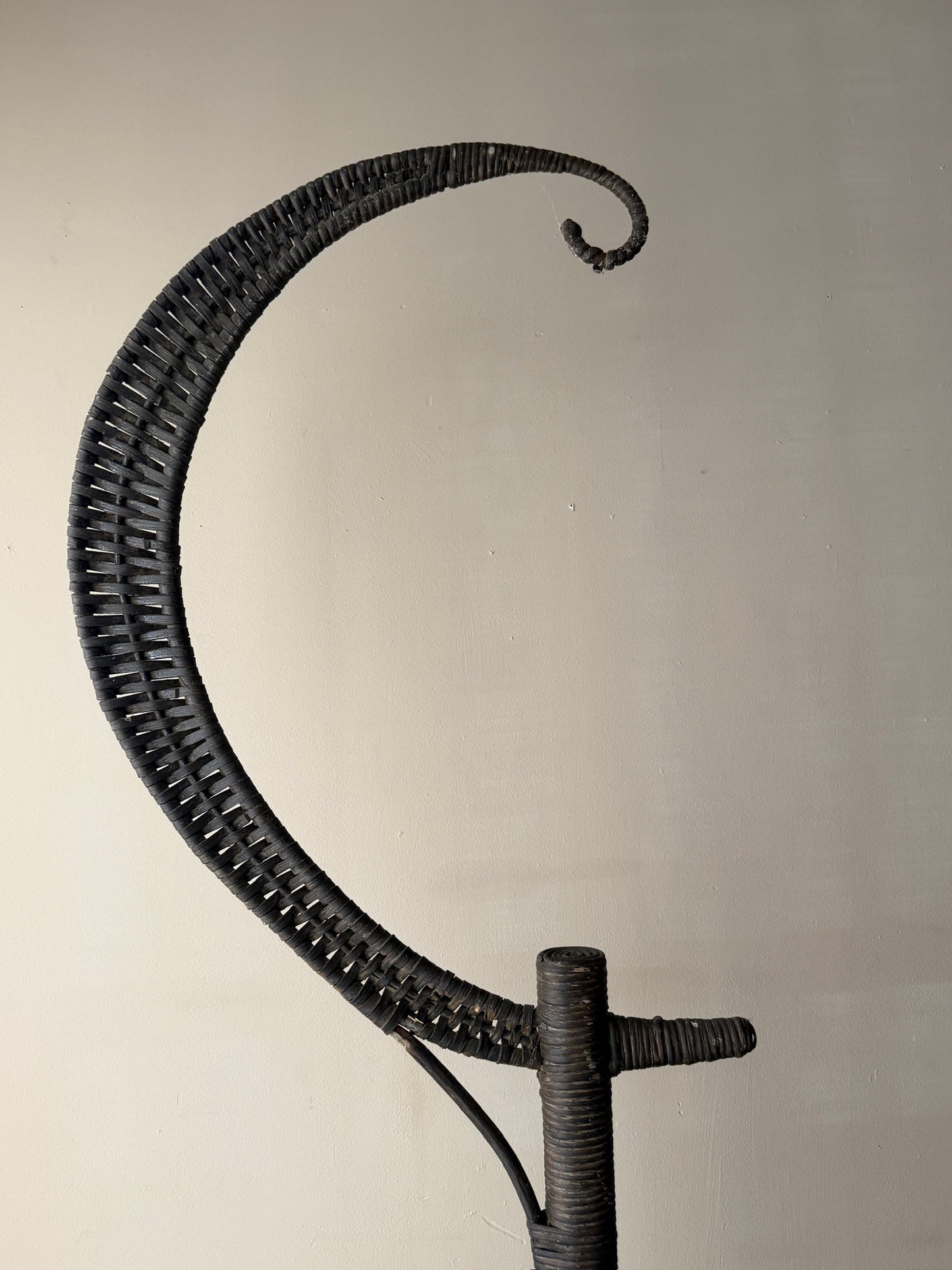 Victorian wicker crescent moon bird cage stand