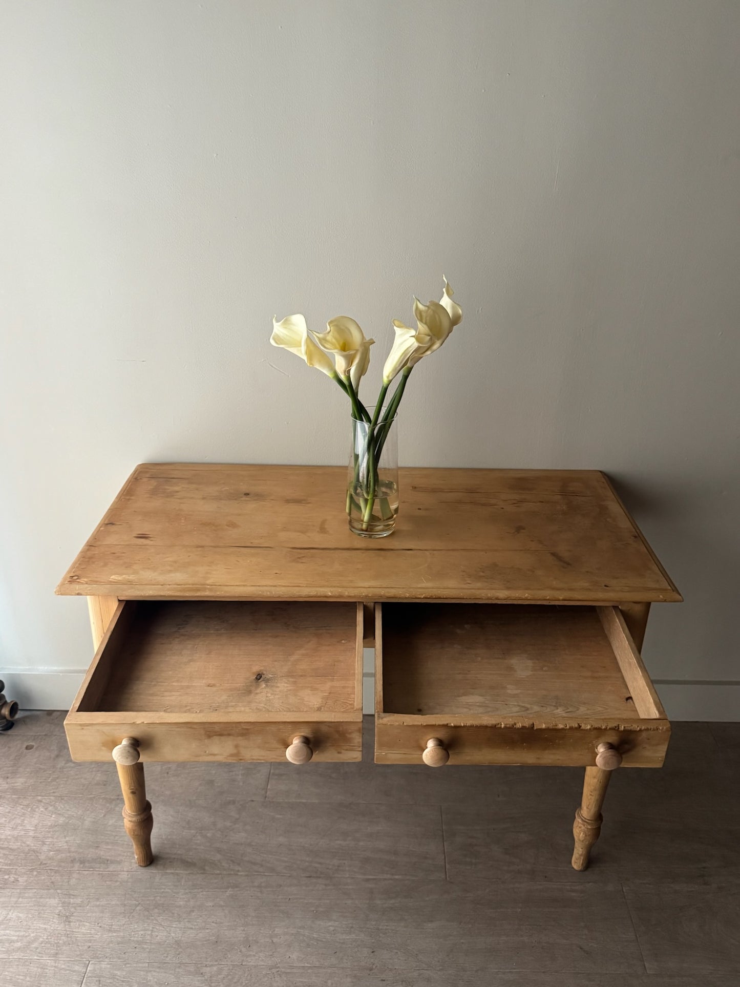 English waxed pine console table/desk