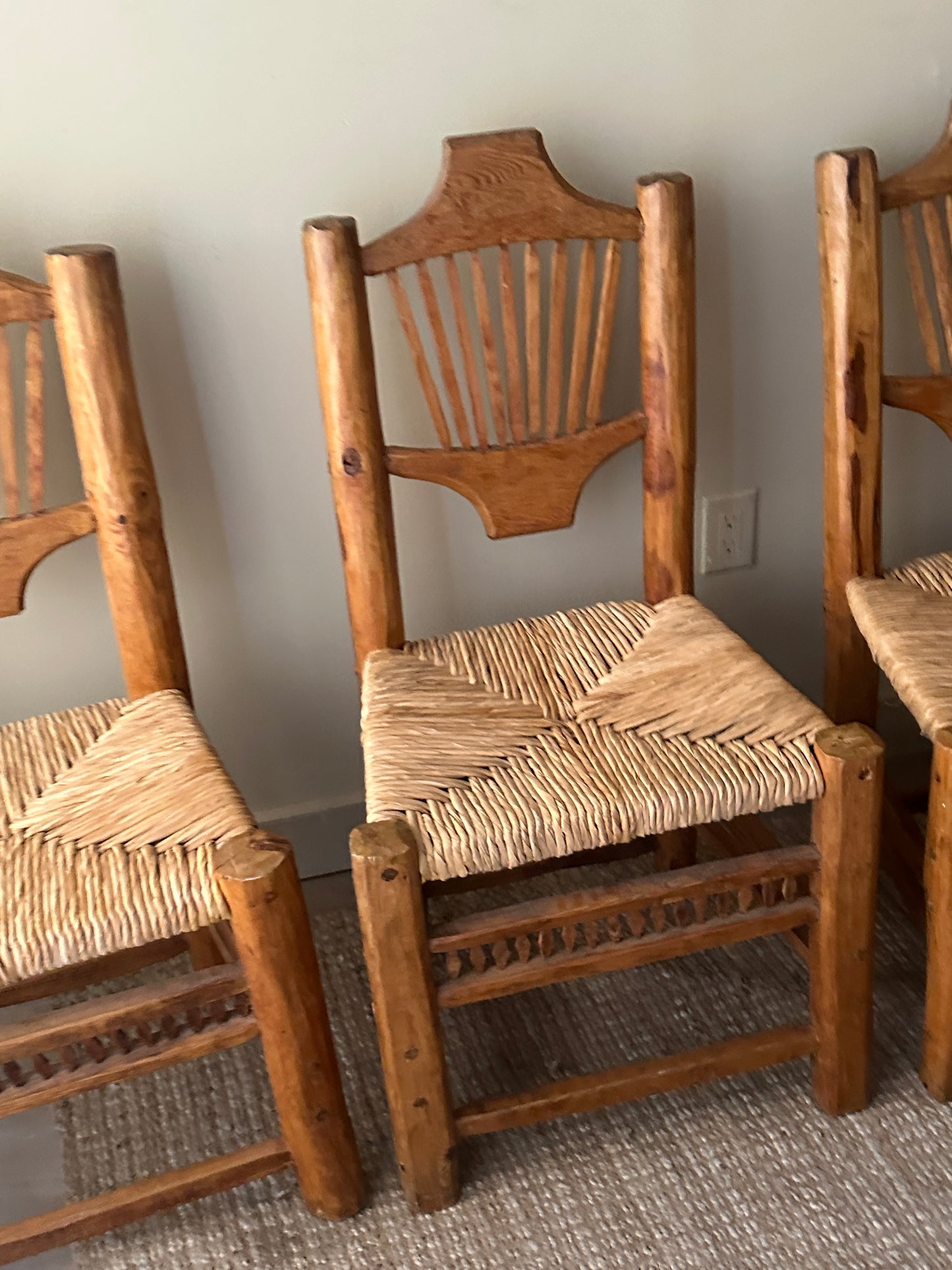 Pine rush dining chairs. (Set of 2)