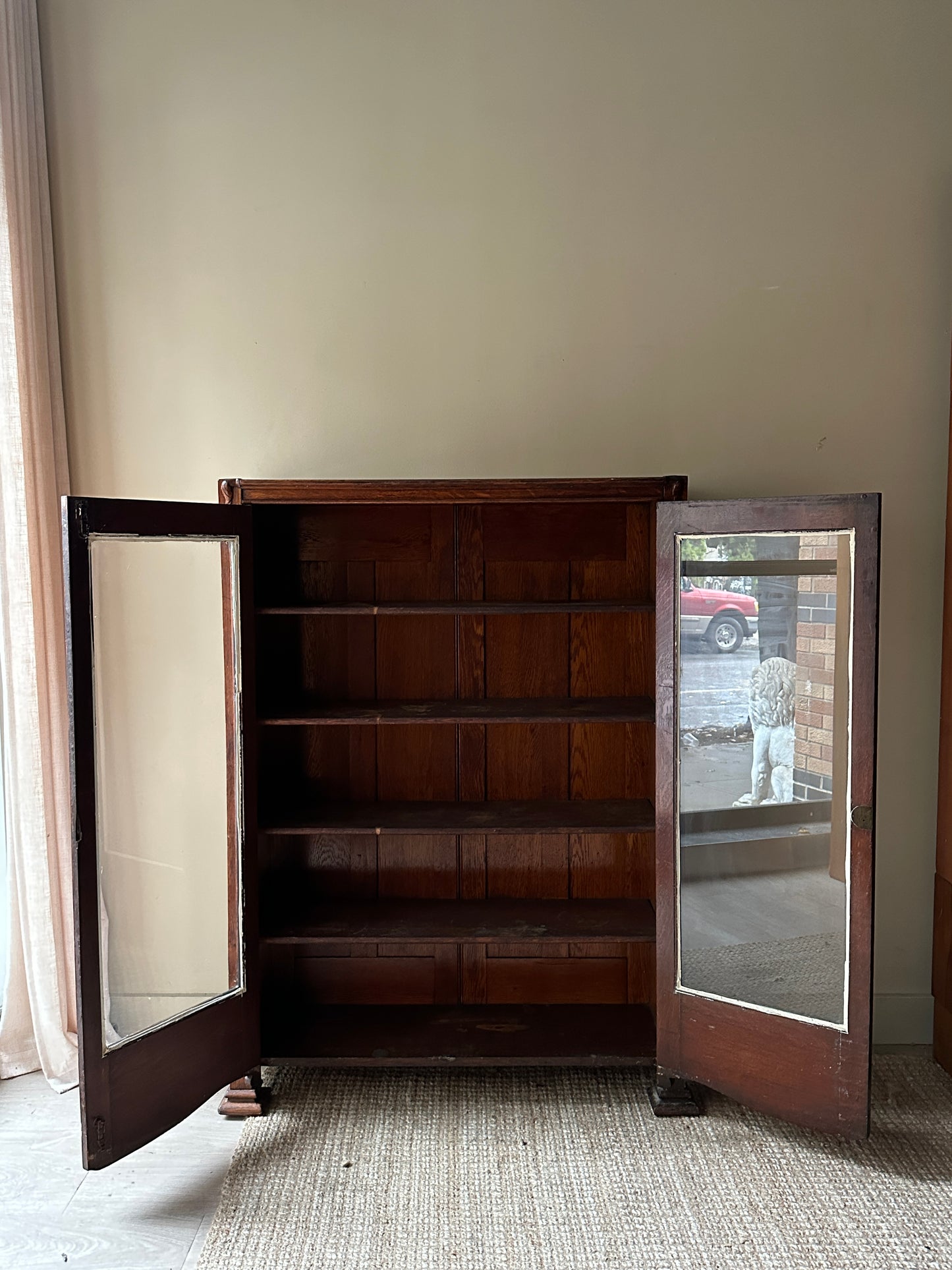 Oak with brass decal display case