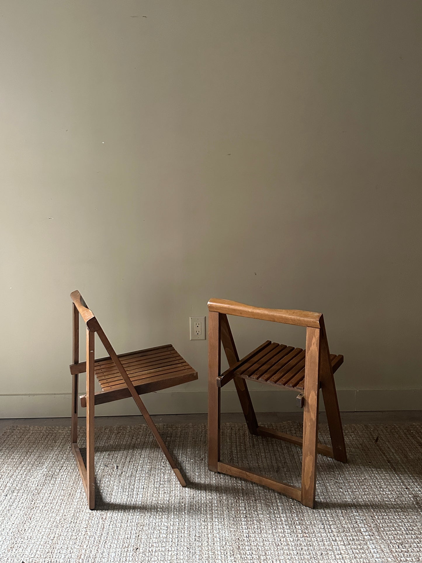 Pine folding chairs. Sold as pair.