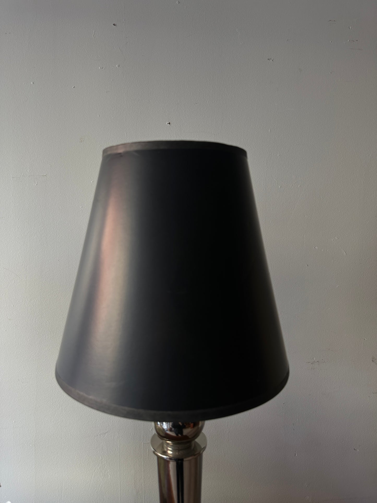 Pair of chrome, ball foot lamps.