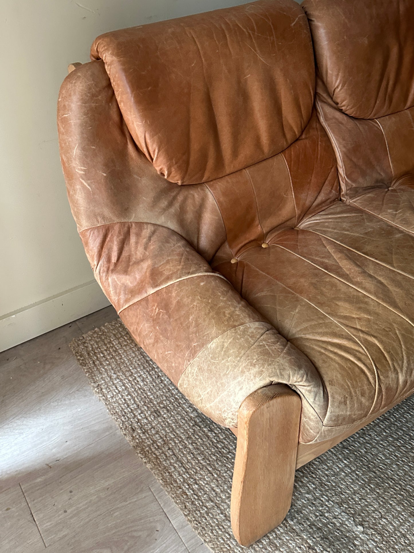 French leather and pine sofa