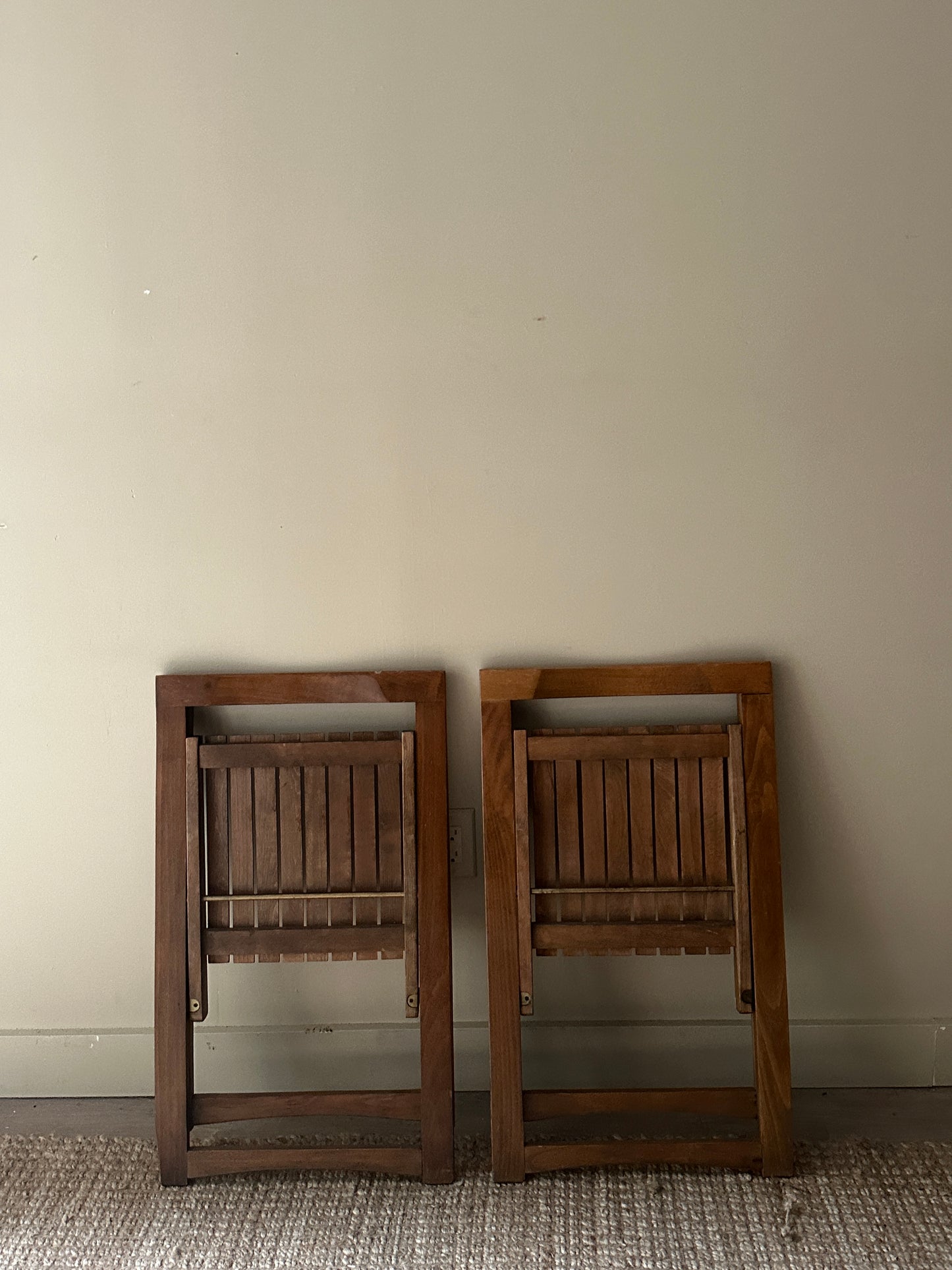 Pine folding chairs. Sold as pair.