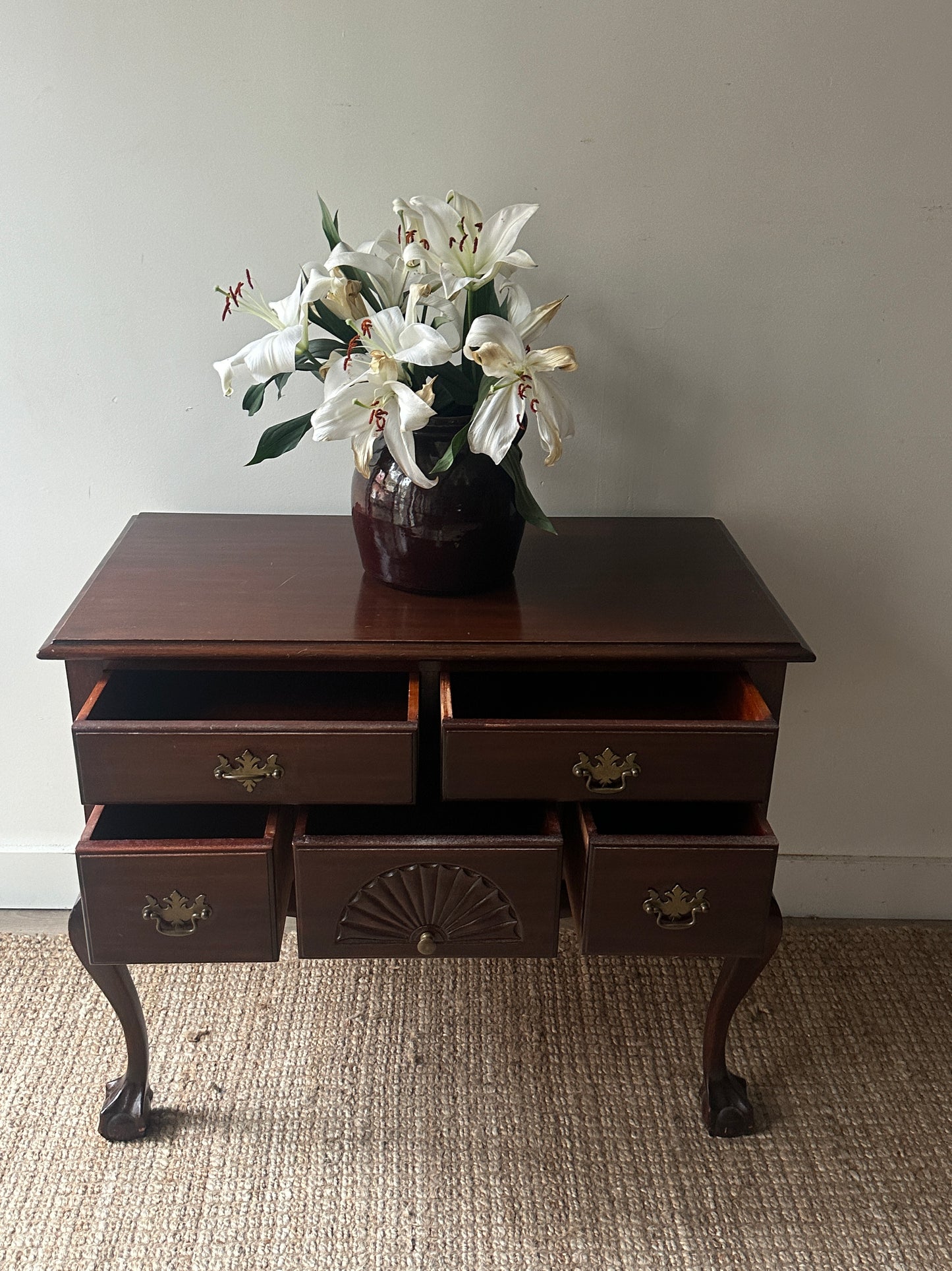 Carved mahogany console table