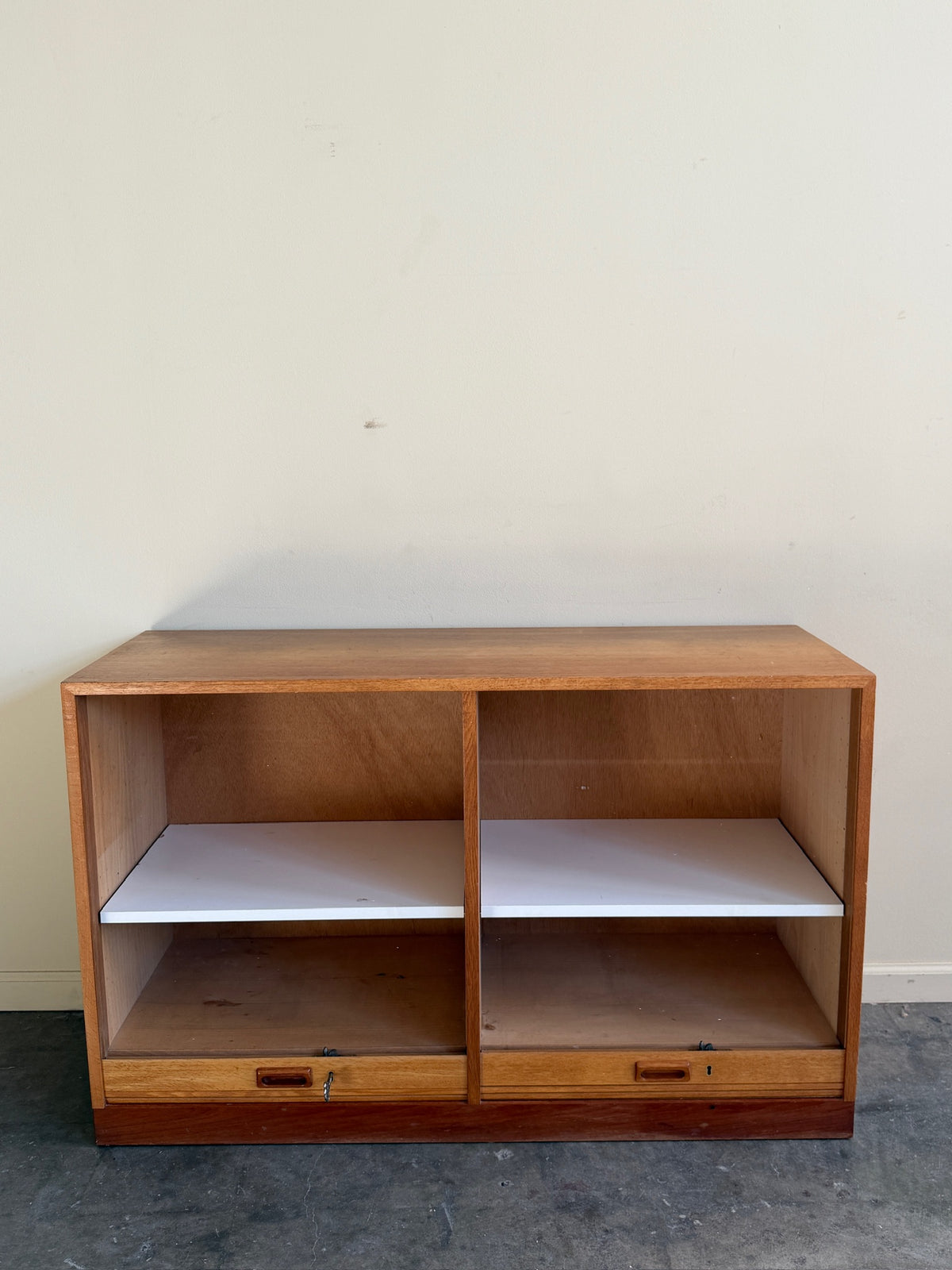 Danish oak tambour cabinet