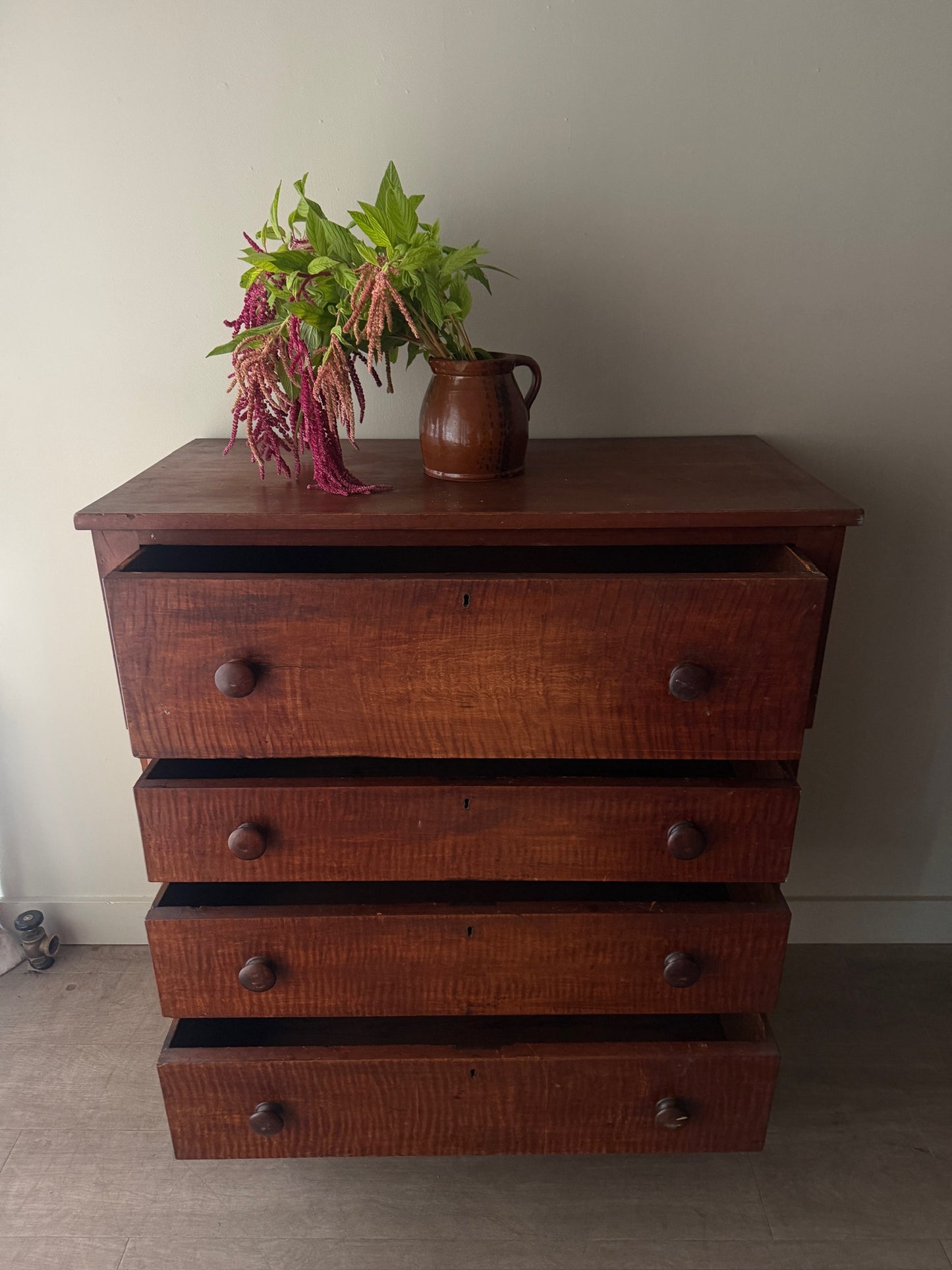 Pennsylvania Sheraton cherry & tiger maple dresser