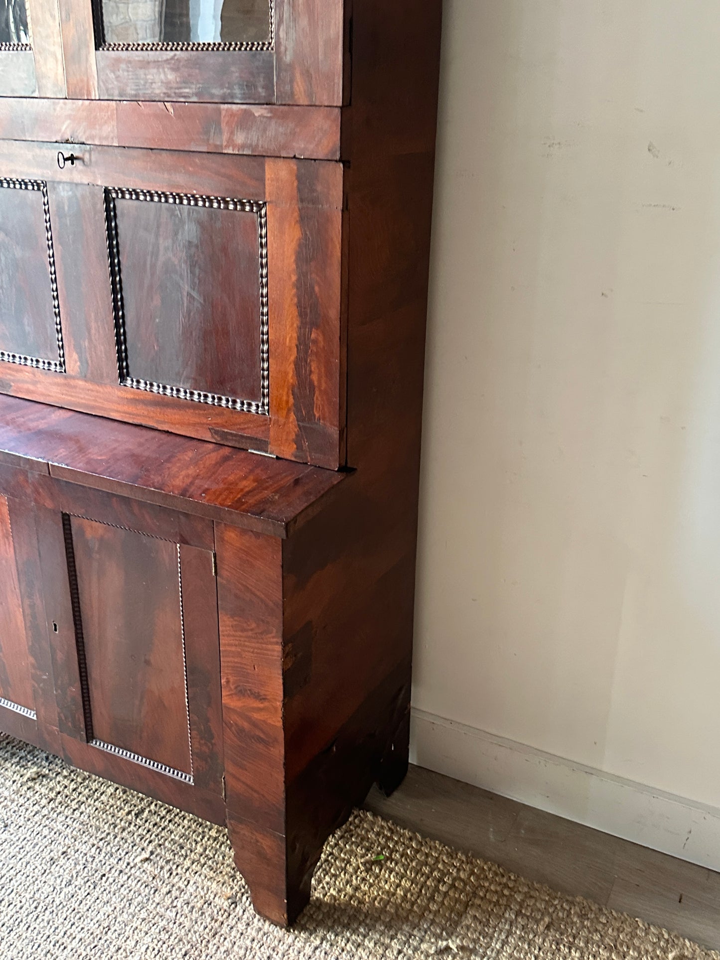 Burled mahogany secretary cabinet