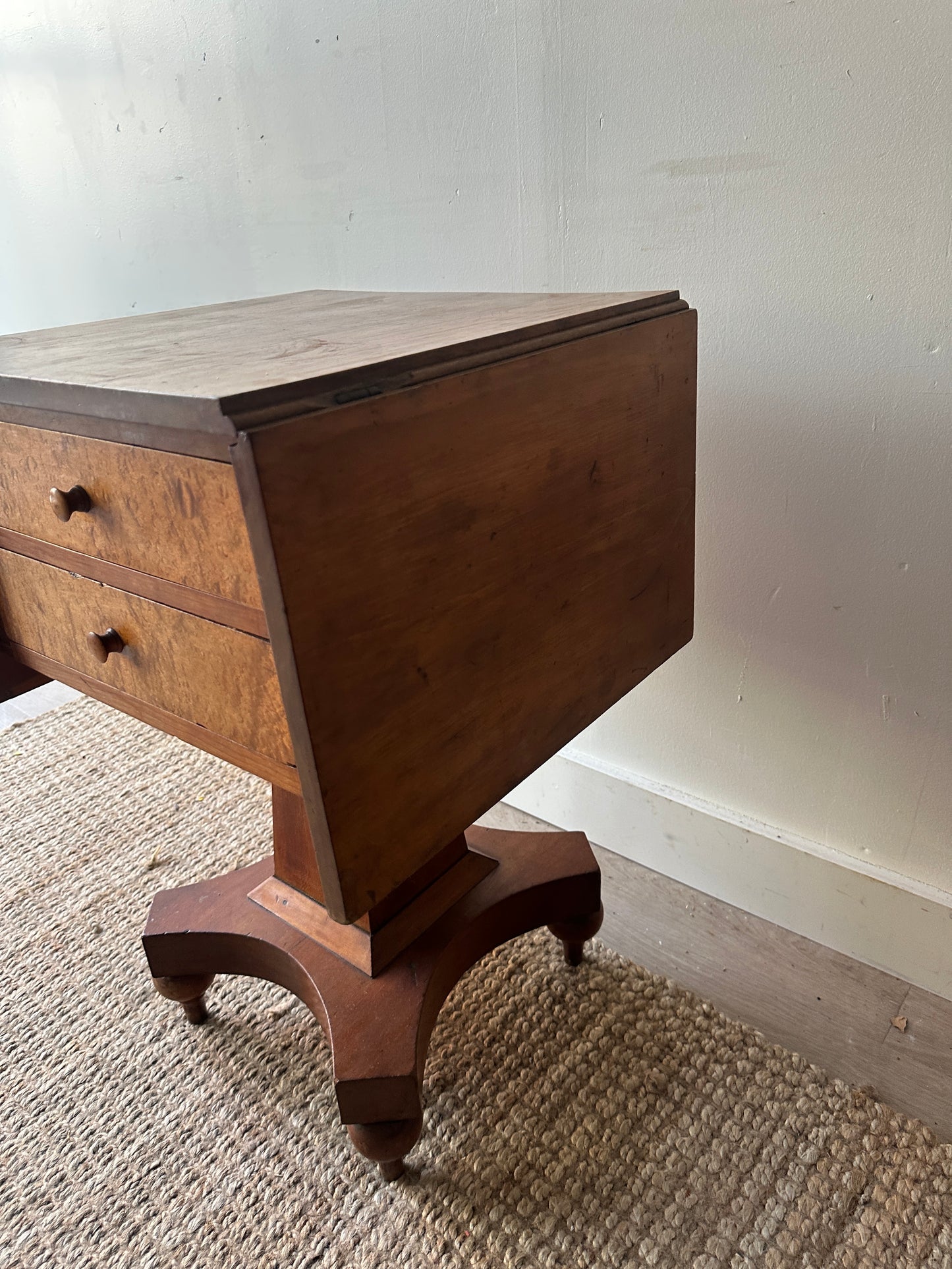 19th c. cherry and Birds Eye maple drop leaf stand