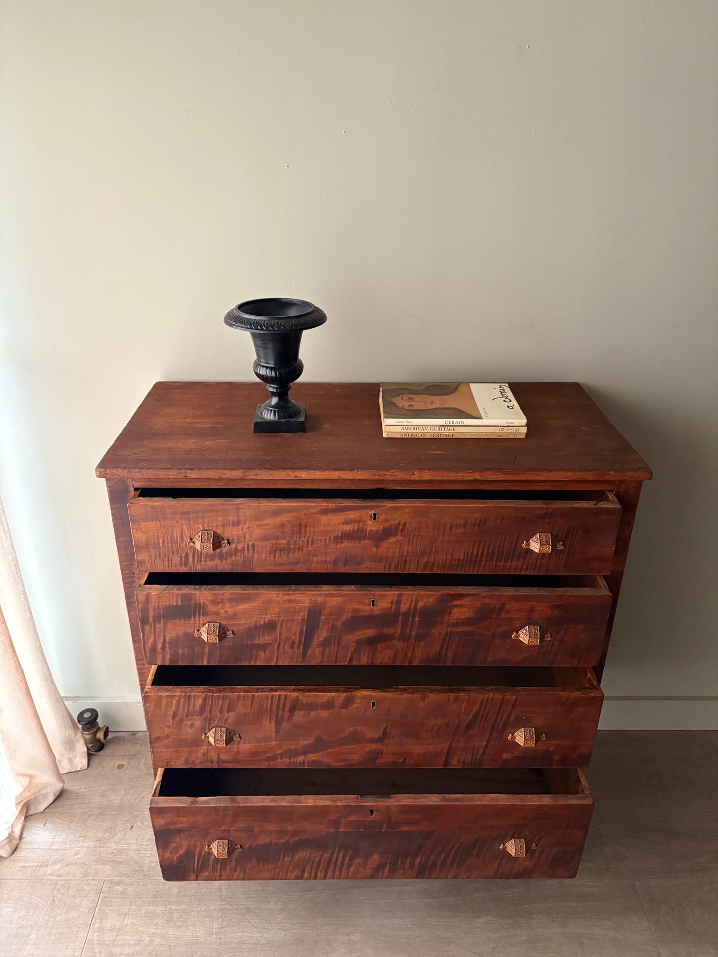 Pennsylvania Sheraton tiger maple tallboy dresser