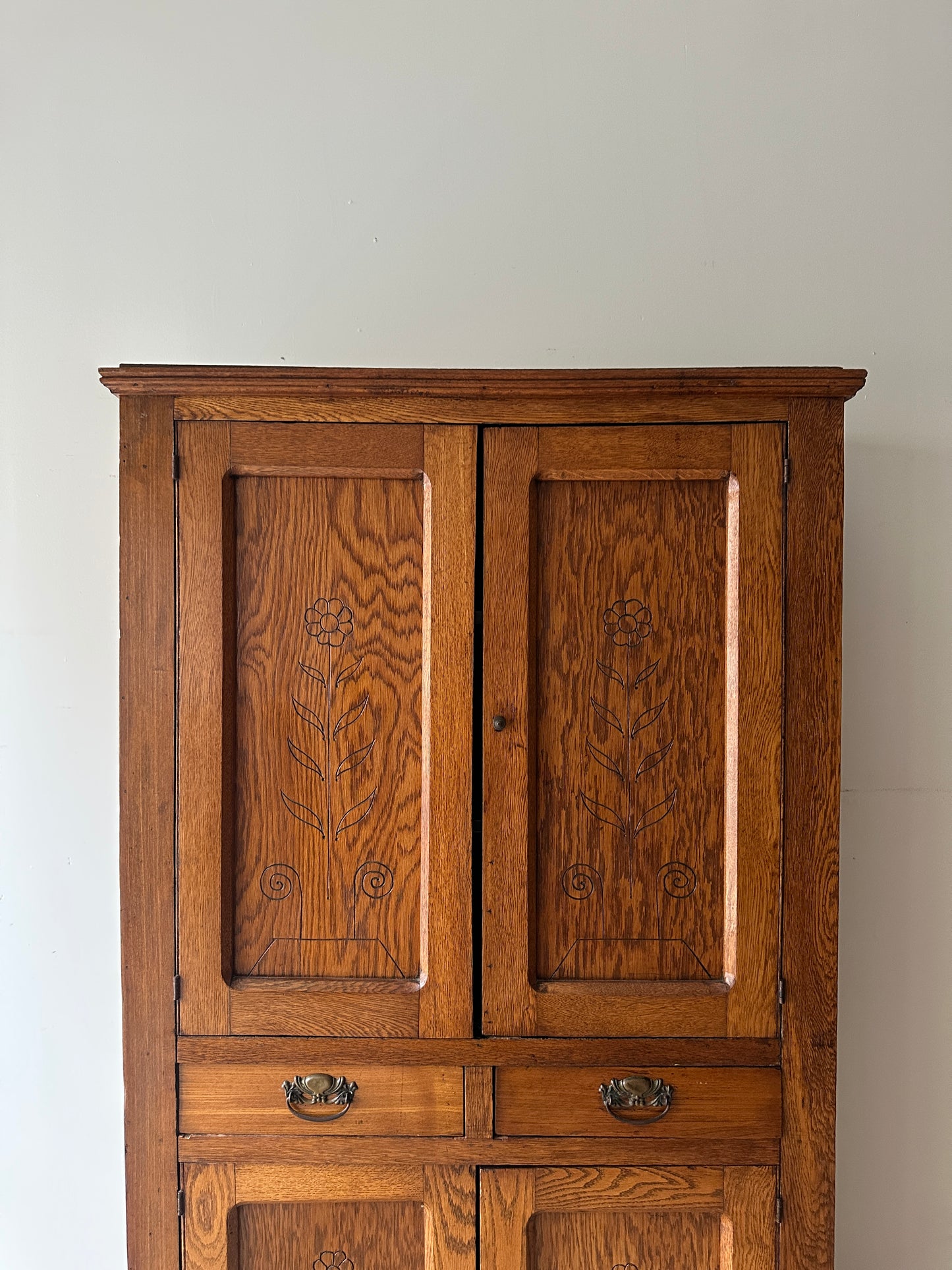 Carved golden oak hutch