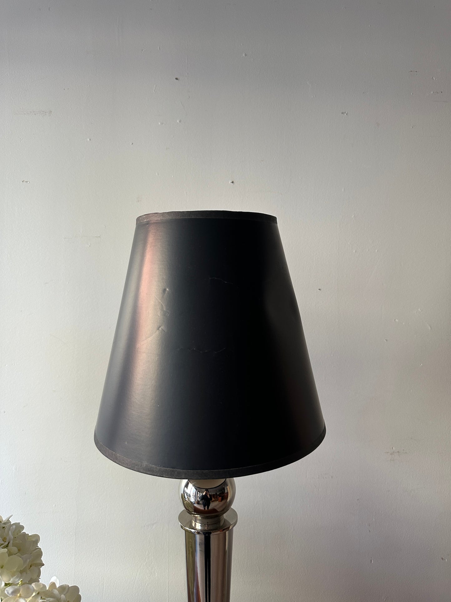 Pair of chrome, ball foot lamps.