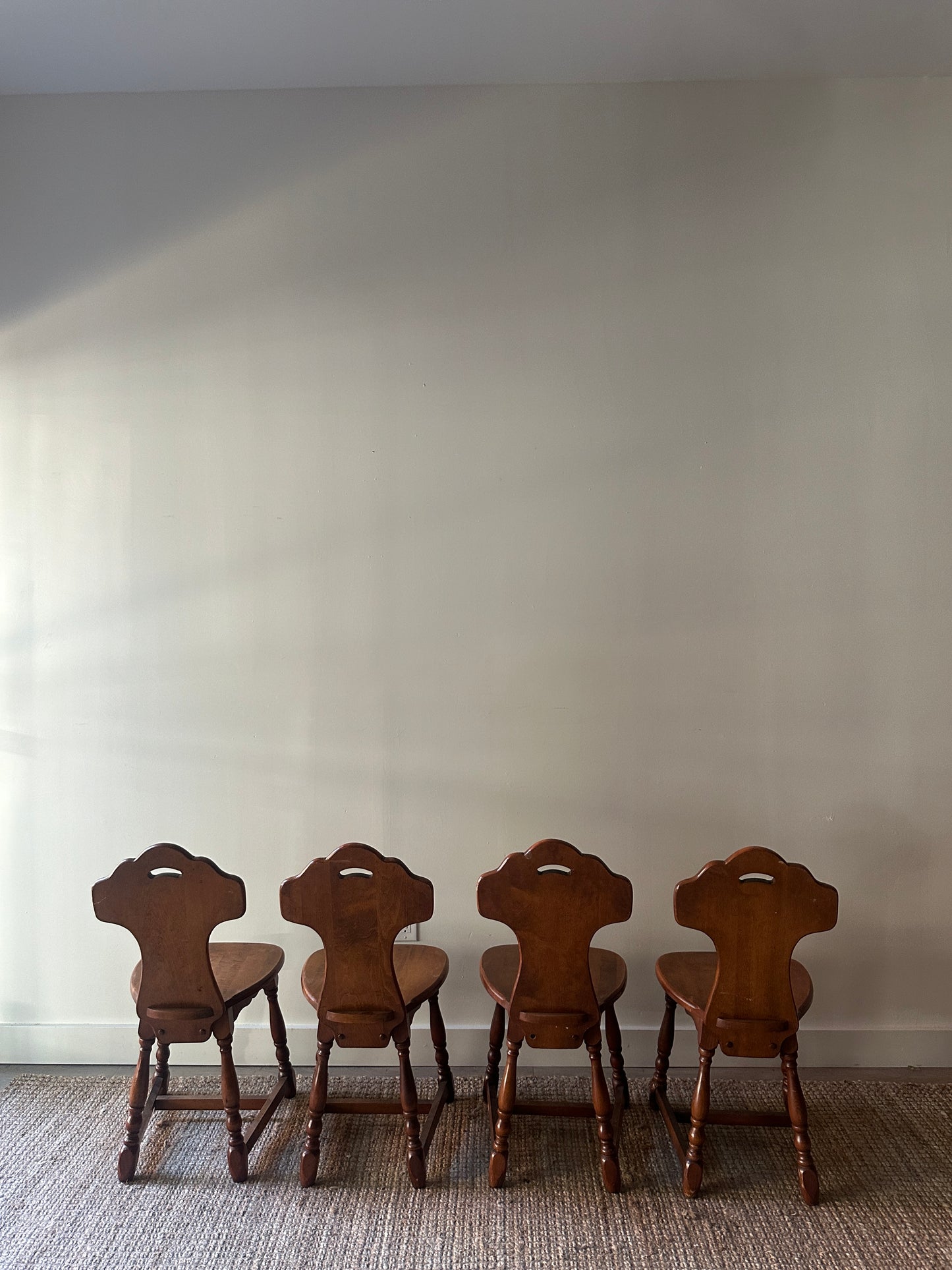 Carved maple chairs. Sold in pairs.