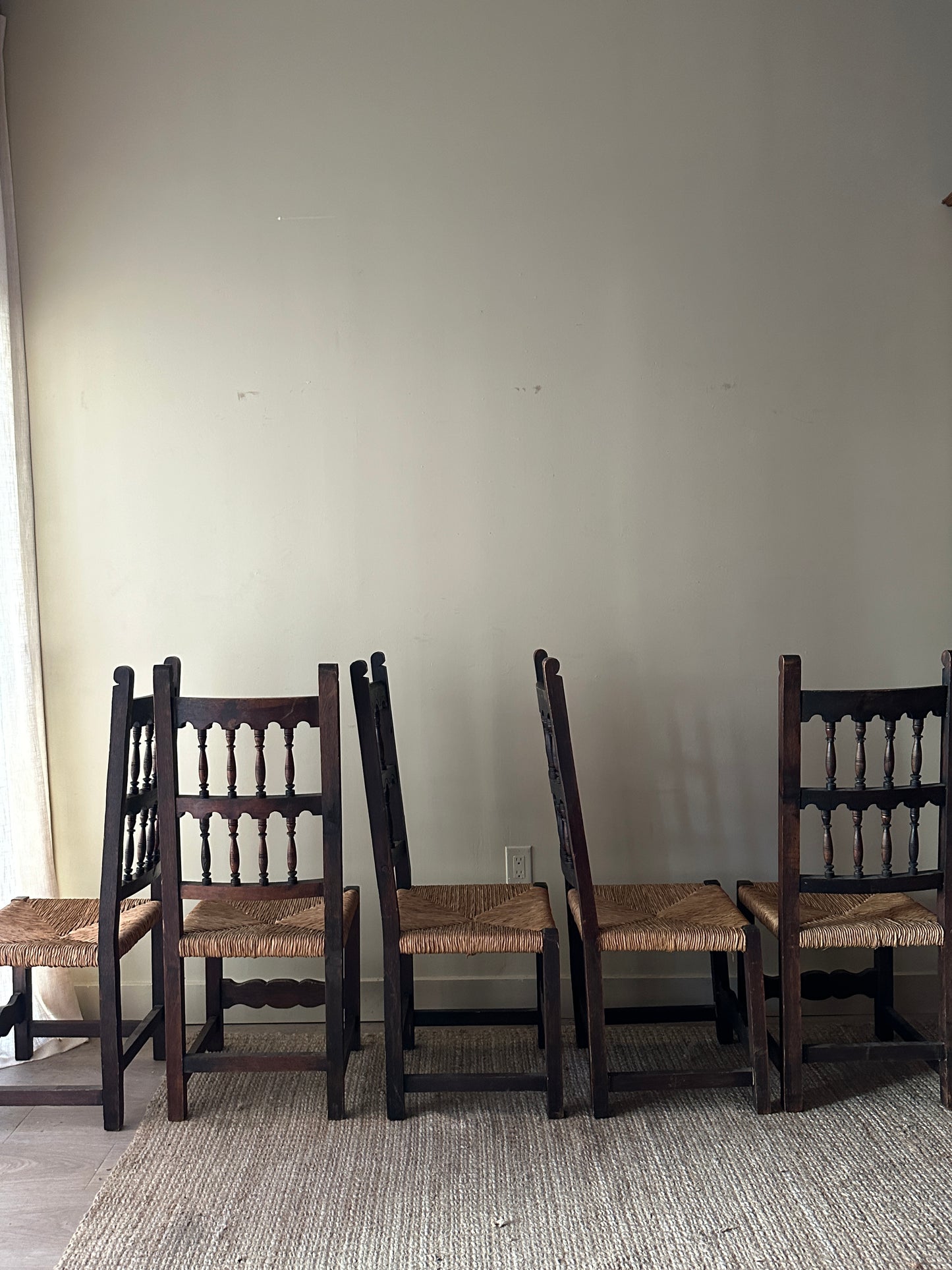 Rush and pine dining chairs (set of 2)