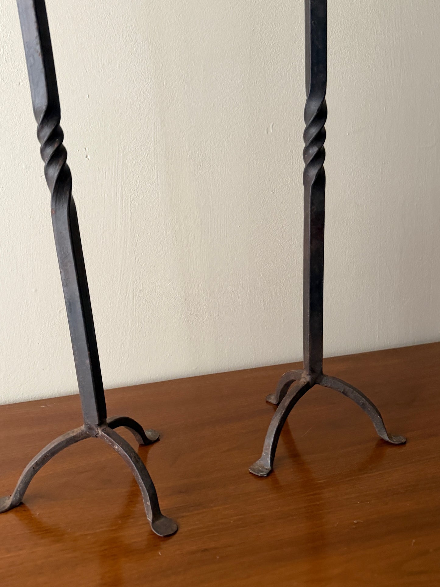 Pair of wrought iron candelabras