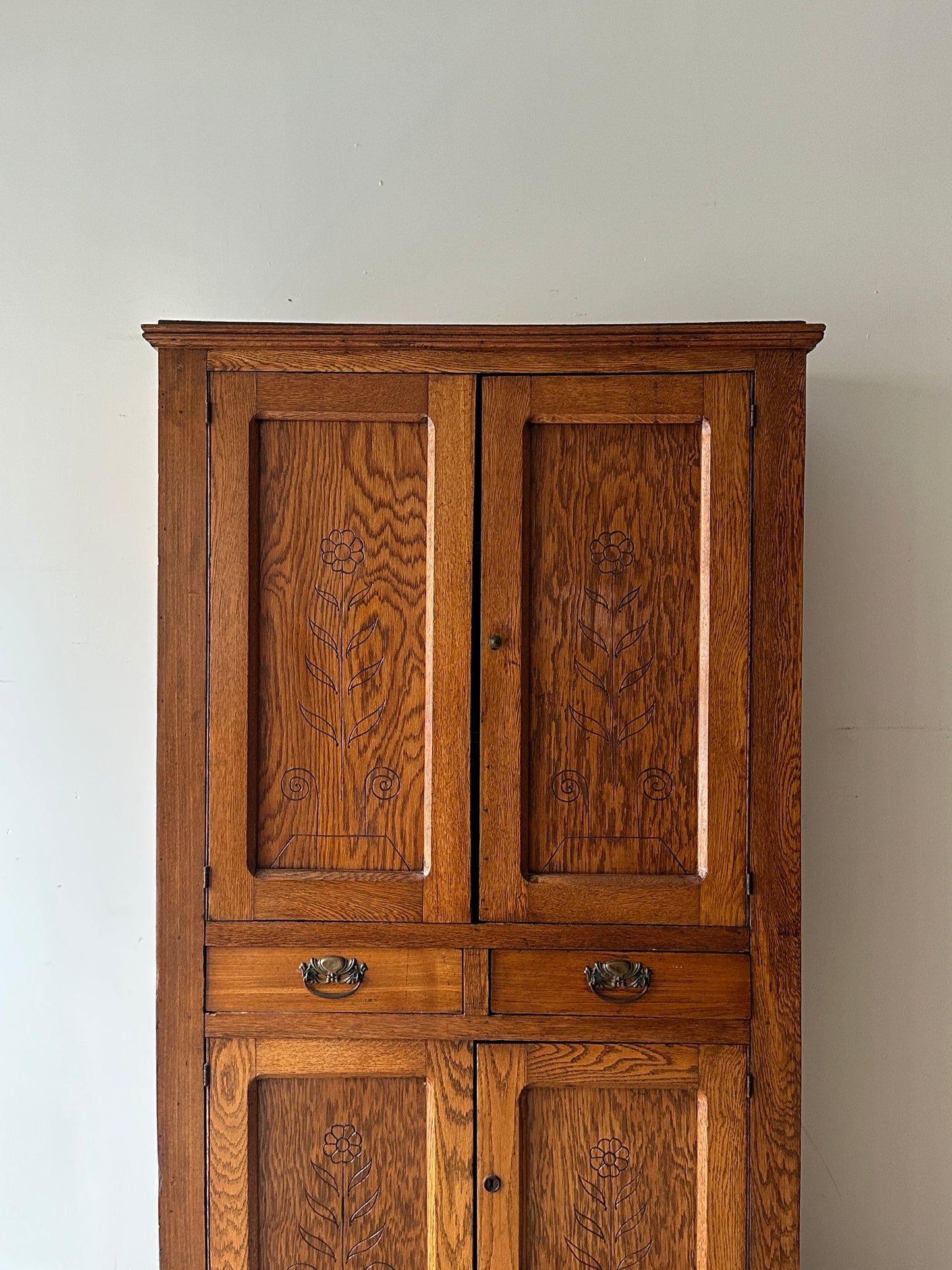 Carved golden oak hutch
